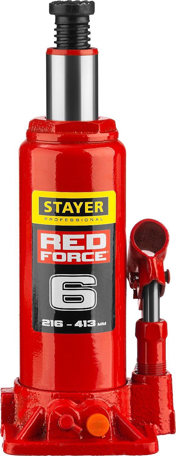 STAYER RED FORCE, 6 т, 216 - 413 мм, бутылочный гидравлический домкрат, Professional (43160-6)