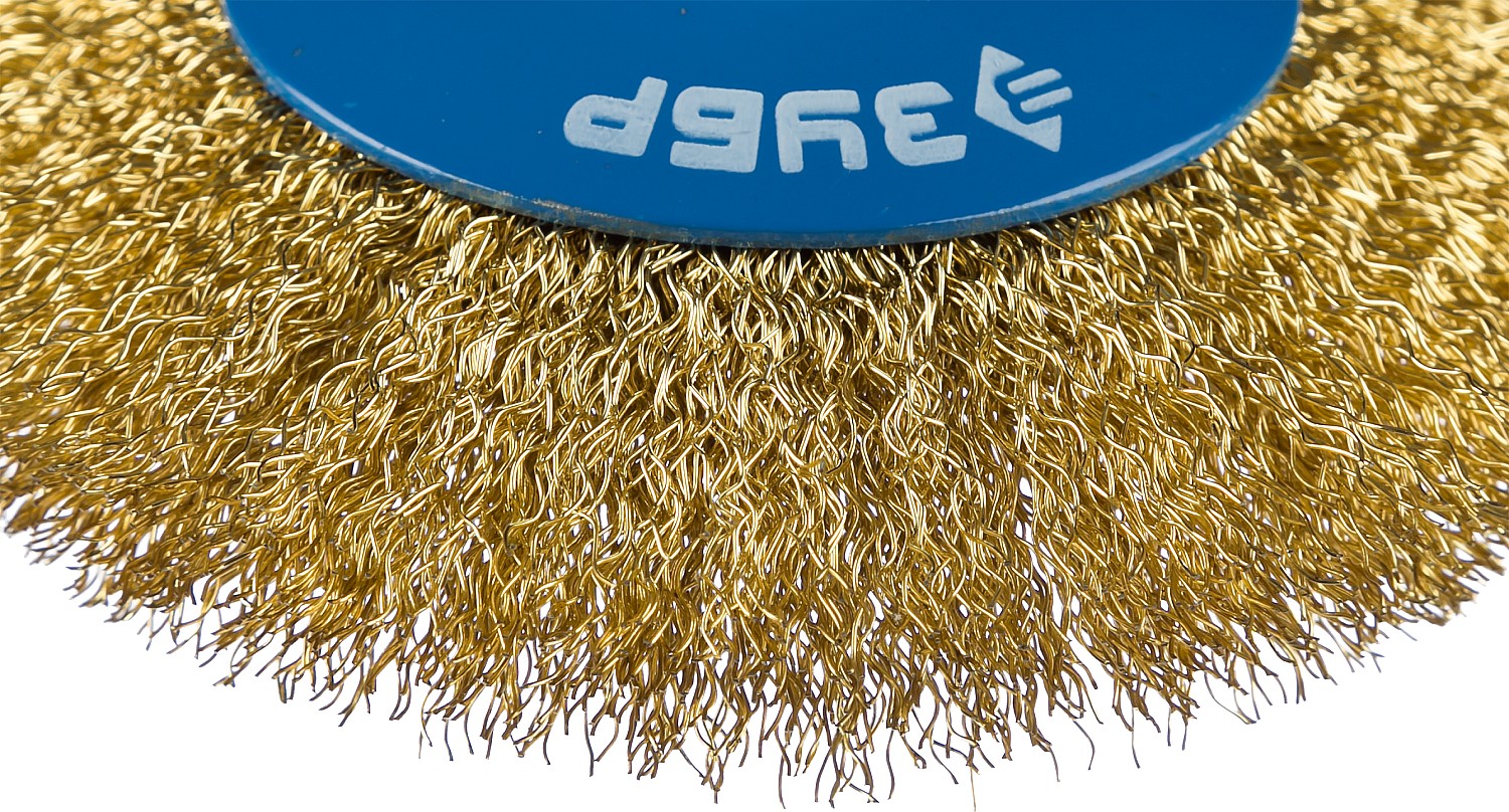 ЗУБР 125 мм, витая стальная латунированная проволока 0.3 мм, коническая щетка-крацовка для УШМ, Профессионал (35267-125)