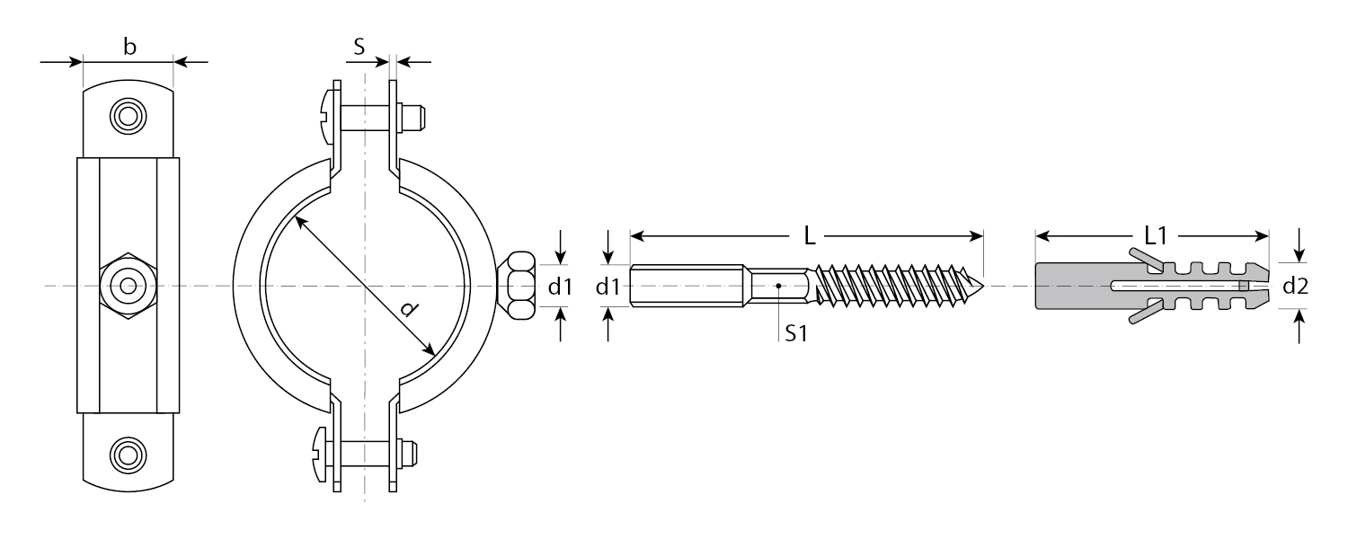 ЗУБР 2 1/2″, цинк, 1 шт, трубный хомут с сантехнической шпилькой и дюбелем (37866-75-80)