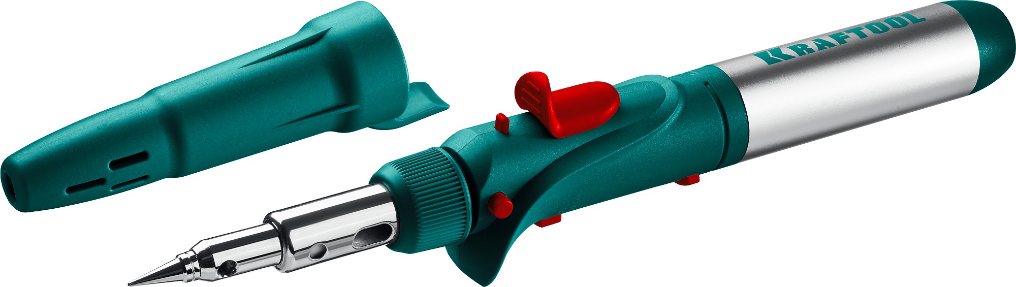 KRAFTOOL SolderGas, 120 K, 30 - 120 Вт, 1300°С, горелка, фен, пьезоподжиг, набор 10 в 1, газовый паяльник (55503-H10)