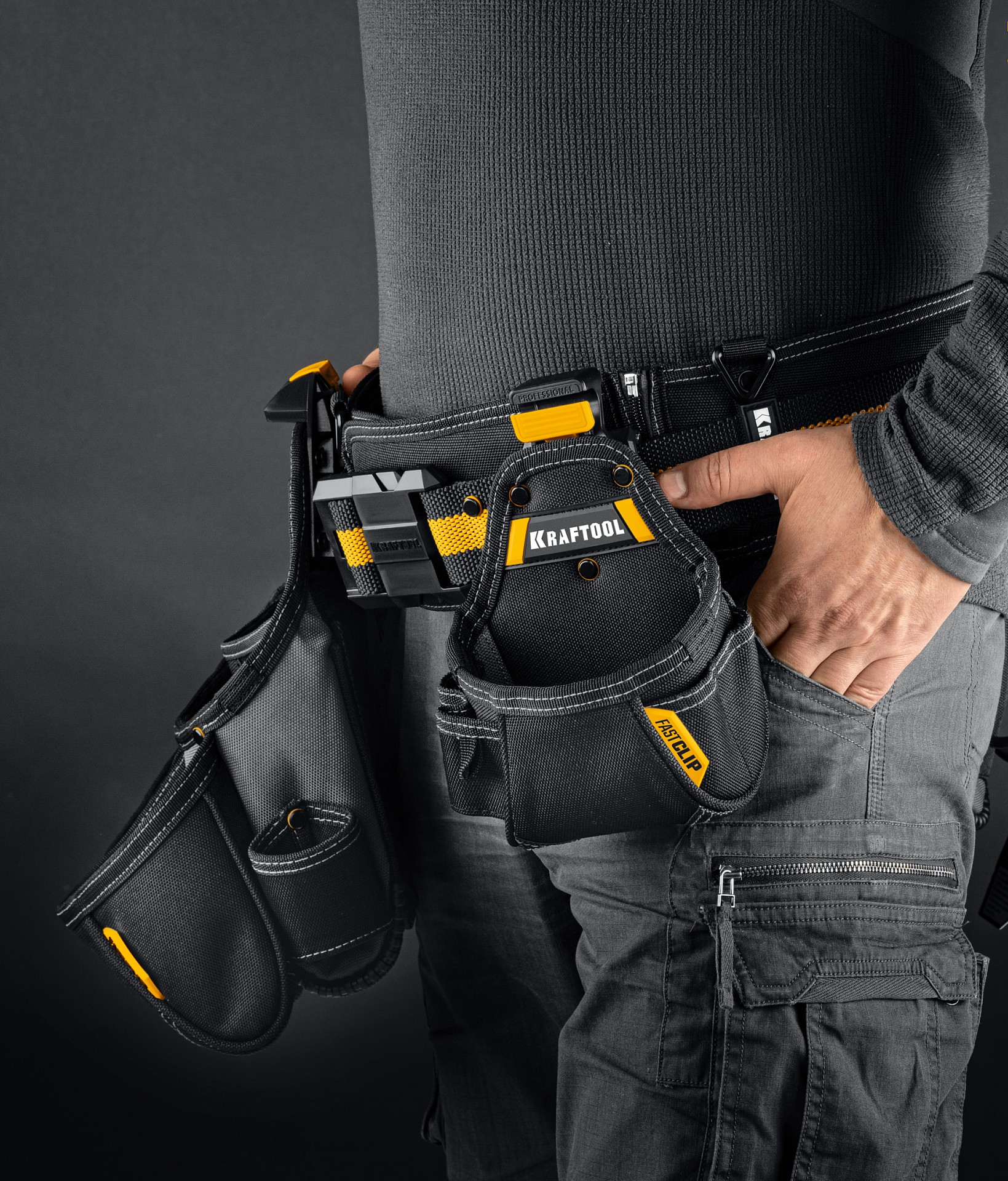KRAFTOOL KBS-4 пояс монтажника, в комплекте: пояс монтажника и 3 сумки (38760-4)