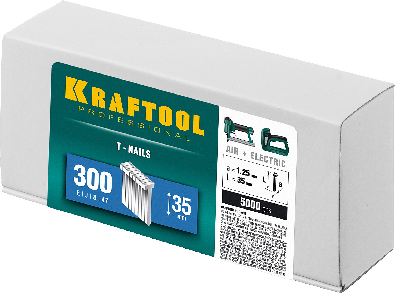KRAFTOOL гвозди тип 300 (47/J/ F), 35 мм, калибр 18GA. 5000 шт (31785-35)