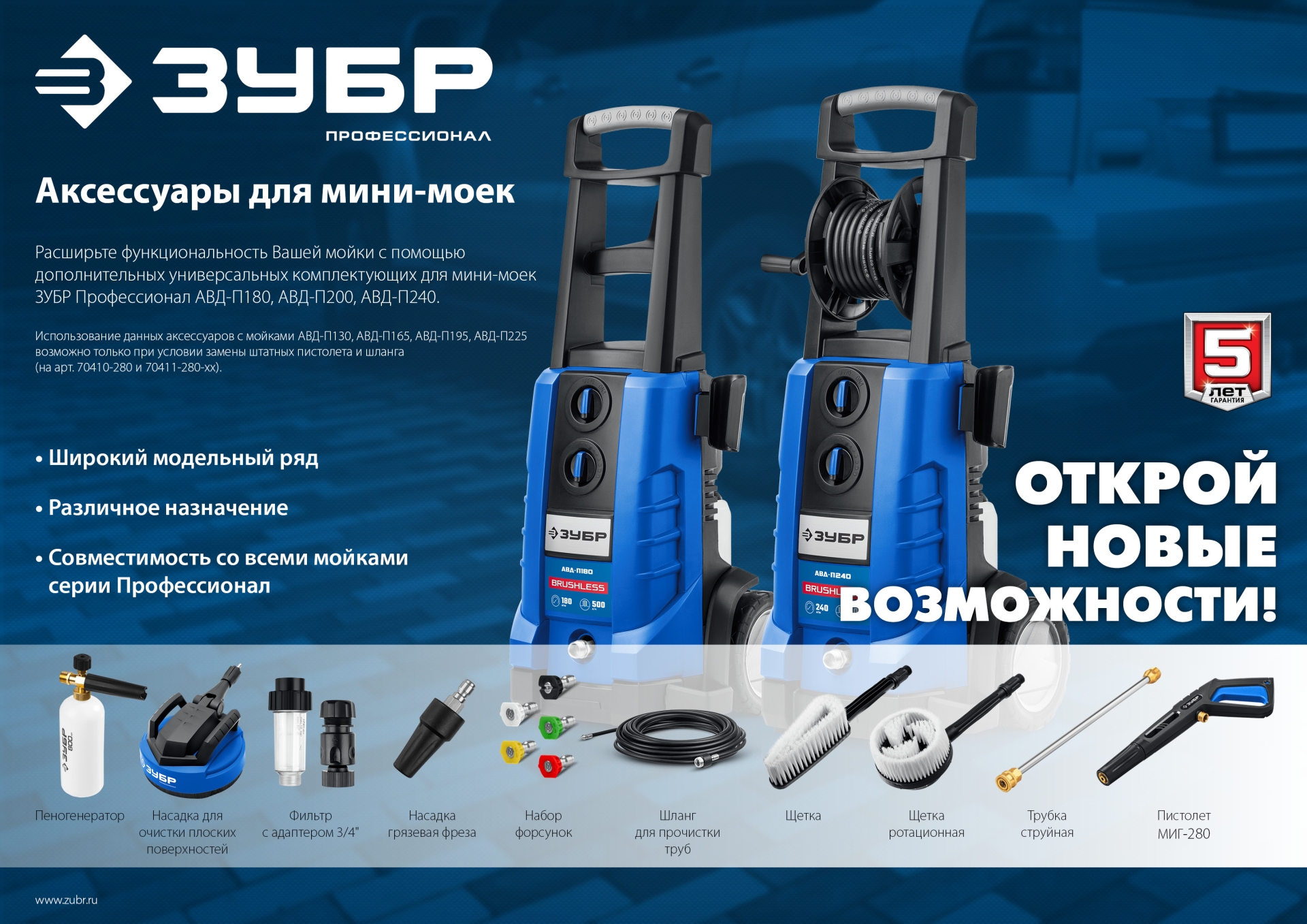 ЗУБР для пистолета МИГ-280, комплект цветных насадок 5 шт (70408-280)