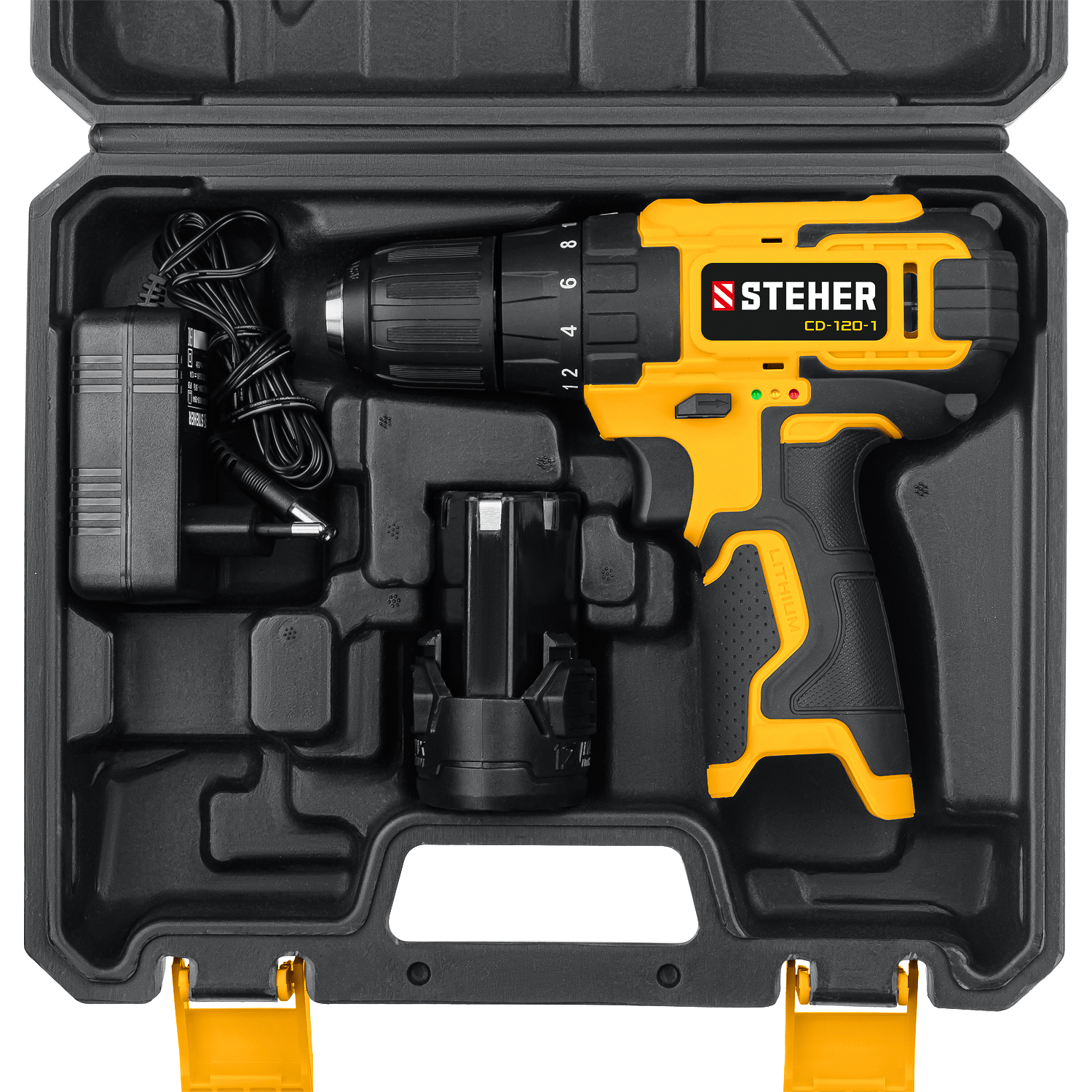 STEHER 12 В, 30 Н·м, 1 АКБ (2 А·ч), дрель-шуруповерт, кейс (CD-120-1)