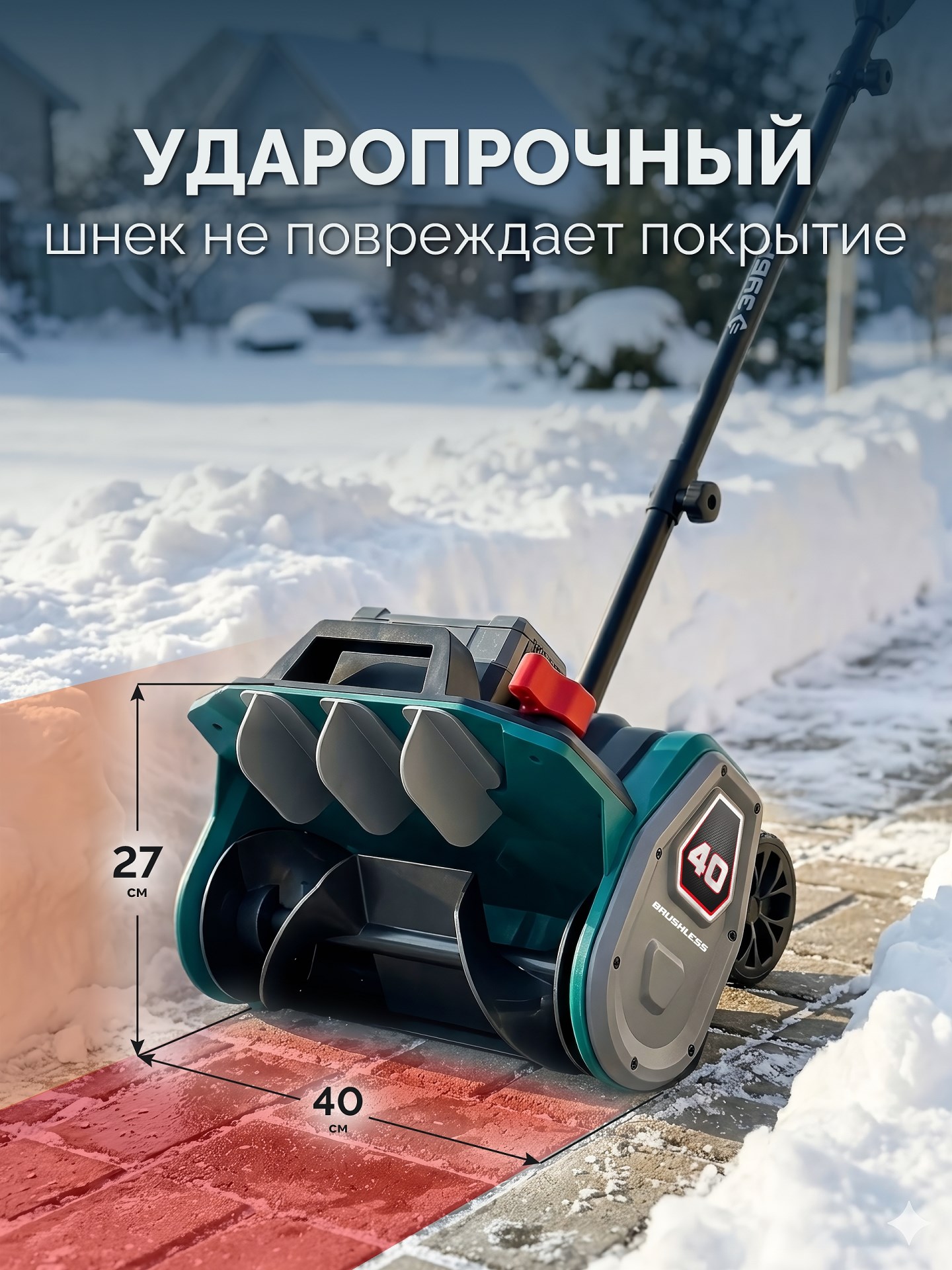 ЗУБР 40В (2x20В), 40 см, 2 АКБ LMS (4 А·ч), лопата аккумуляторная (снегоуборщик) (СЛА-40-42)