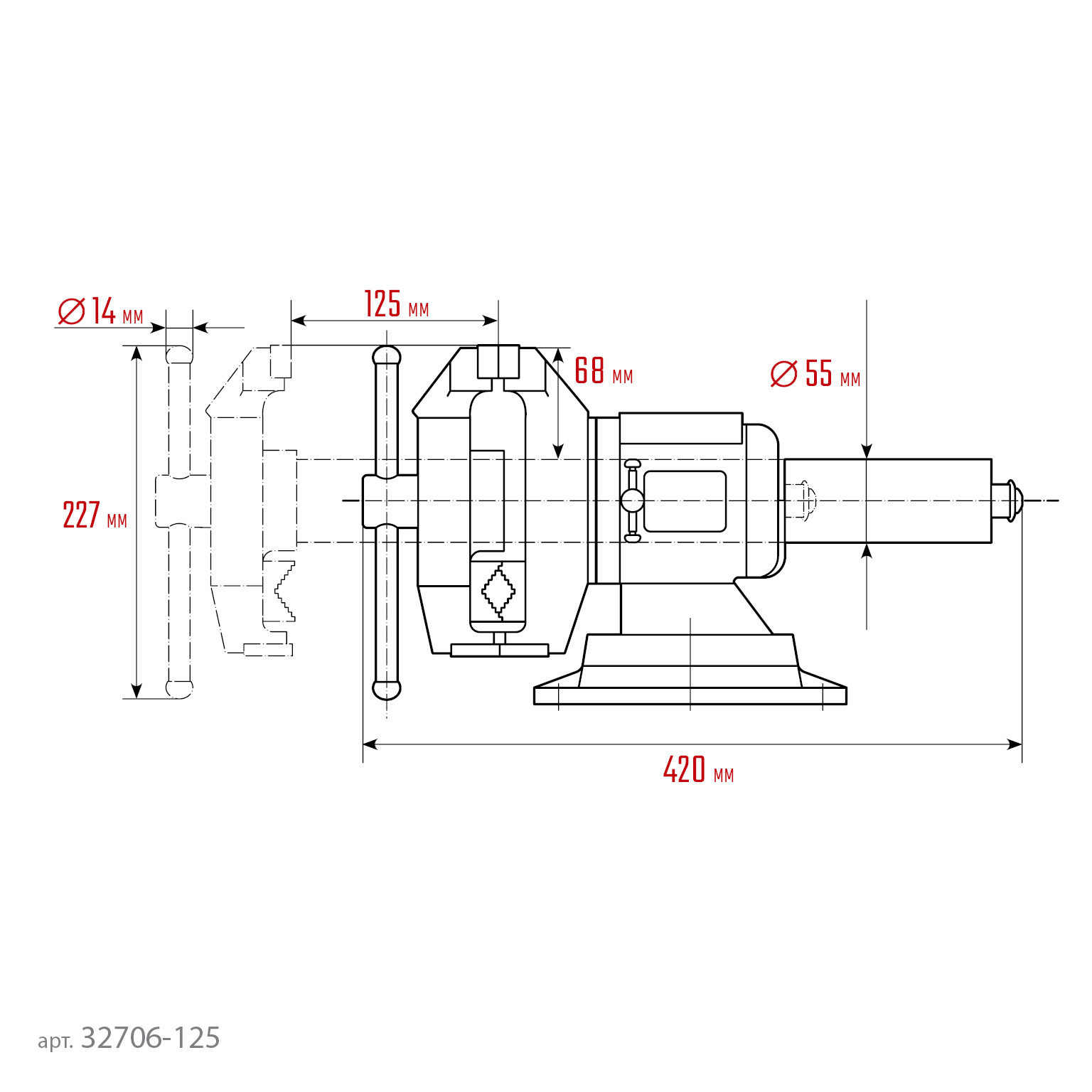 KRAFTOOL 3D Multi-Purpose, 125 мм, Чугунные слесарные тиски (32706-125)