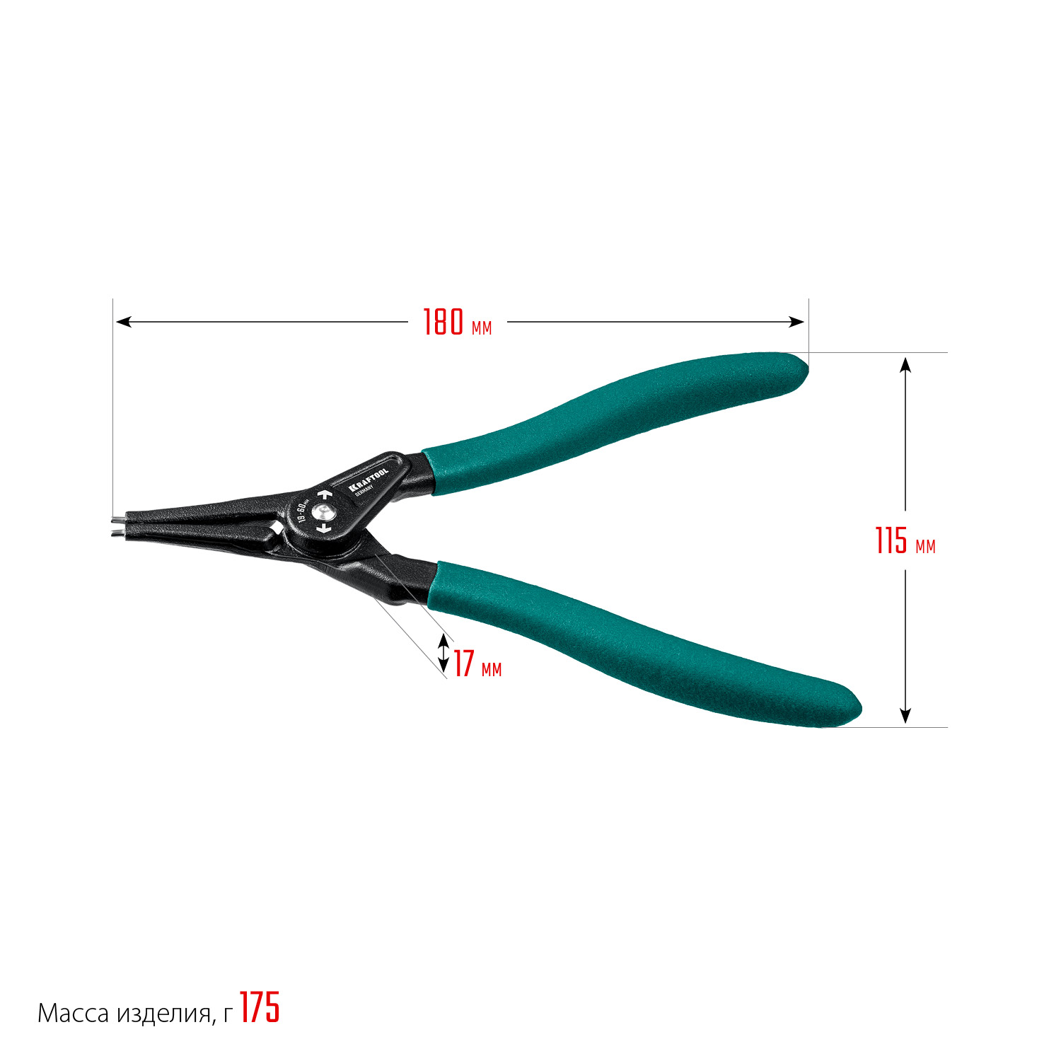 KRAFTOOL 180 мм, прямые губки, внешний, съемник стопорных колец (22812-3)