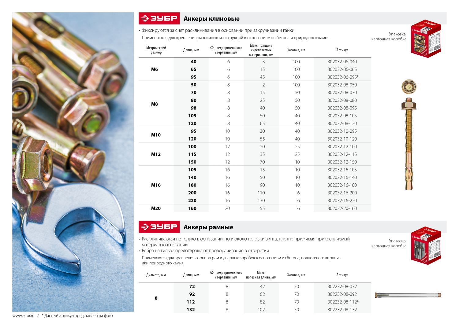 ЗУБР М8 х 120 мм, 40 шт, клиновой анкер (302032-08-120)