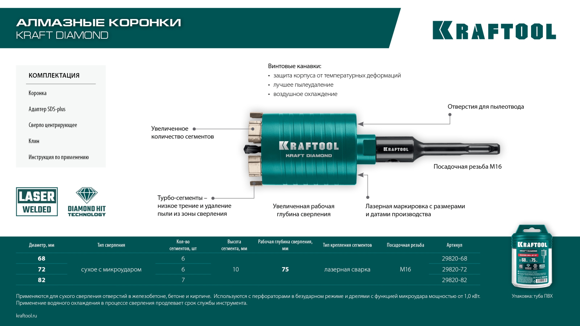 KRAFTOOL SDS-plus - М16, адаптер для алмазных коронок (29822-SDS-plus)