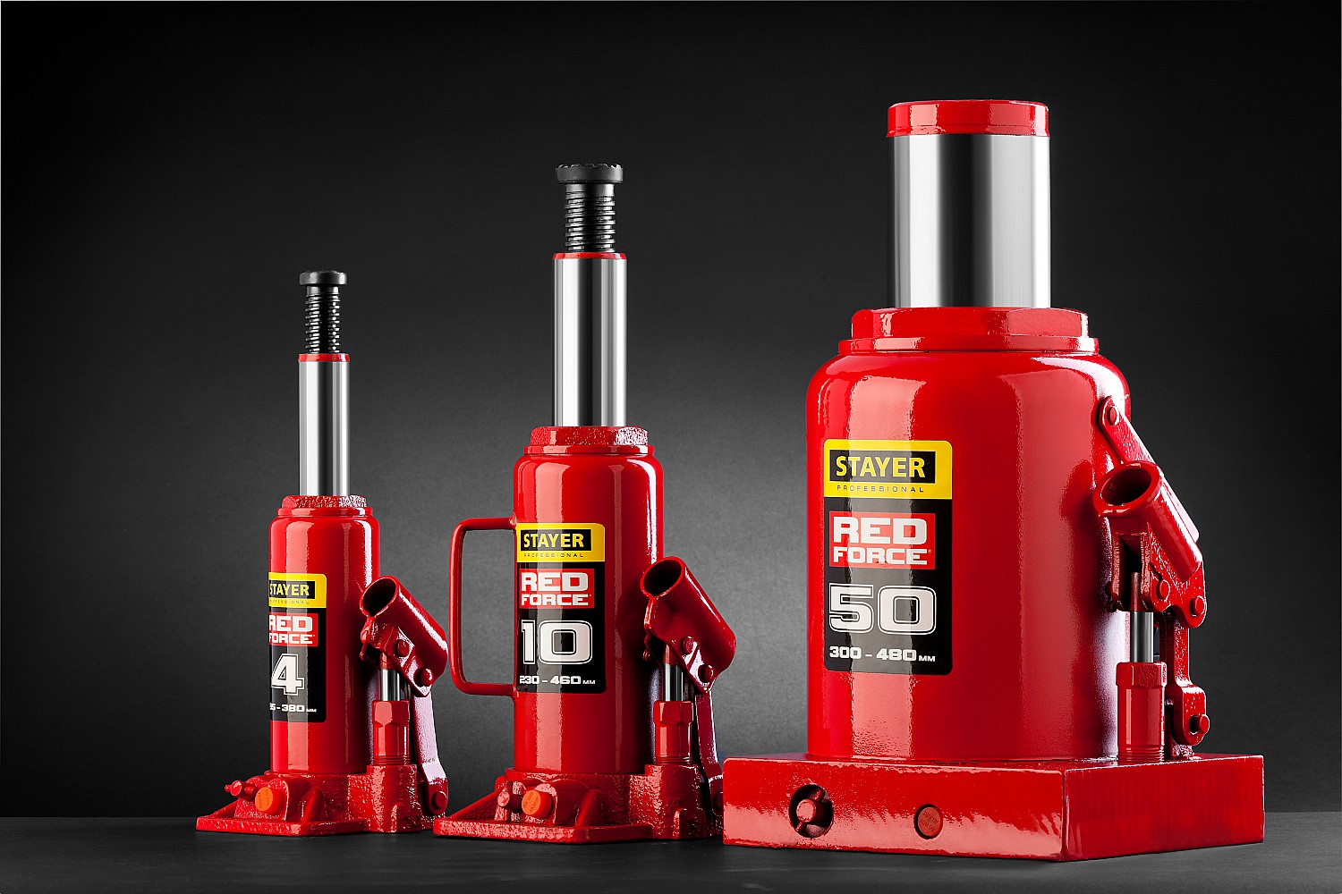 STAYER RED FORCE, 25 т, 240 - 375 мм, бутылочный гидравлический домкрат, Professional (43160-25)