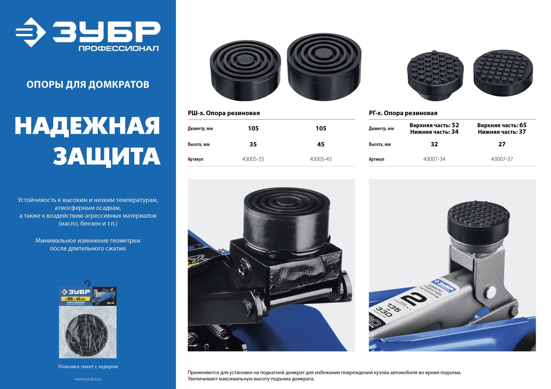 ЗУБР РШ-35, D105/H35 мм, резиновая опора для домкрата, Профессионал (43005-35)
