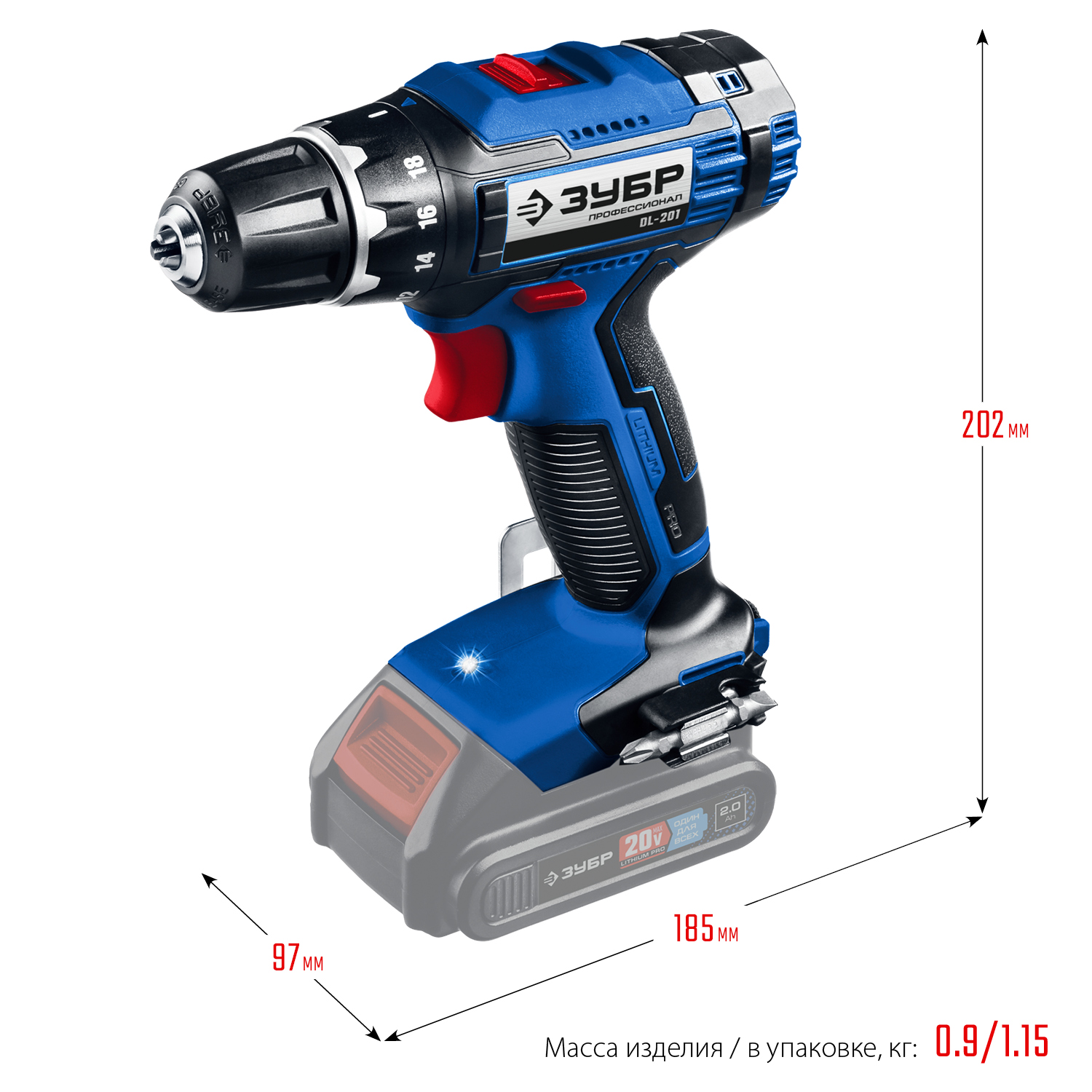 ЗУБР Т7, 20 В, 50 Н·м, без АКБ, дрель-шуруповерт, Профессионал (DL-201)
