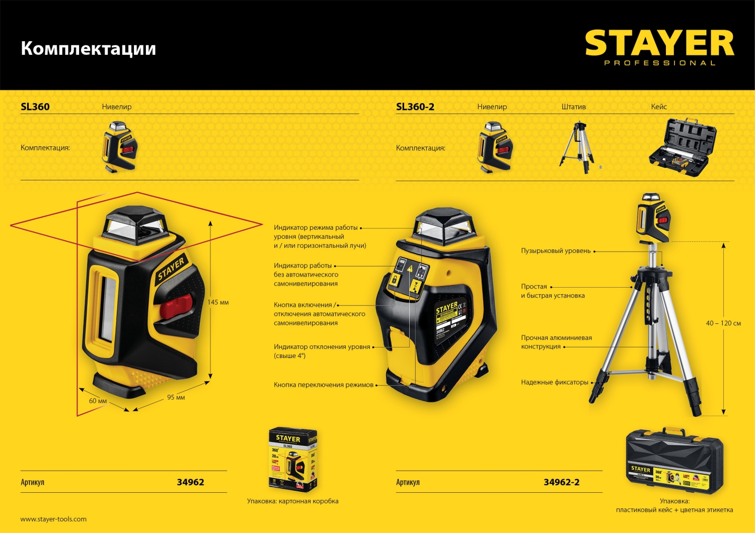 STAYER 20 м, лазерный нивелир, Professional (34962)