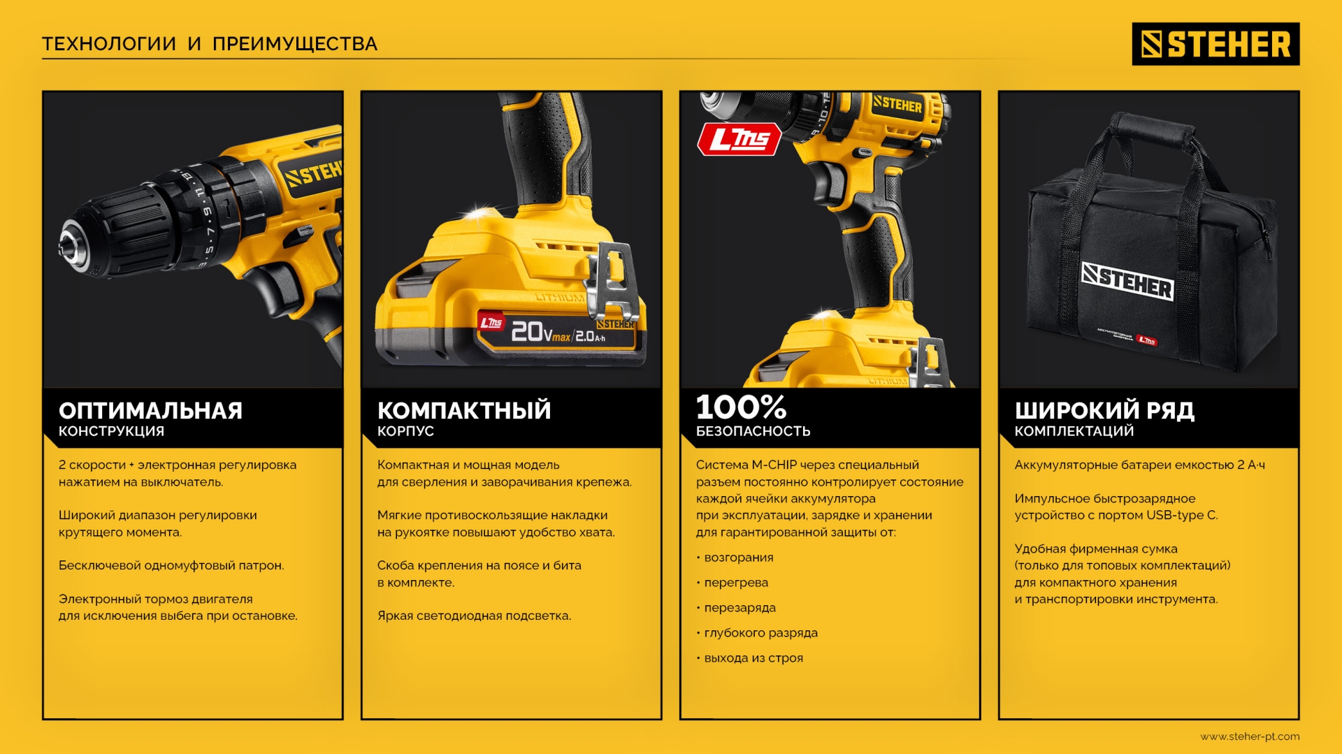 STEHER 20 В, 40 Н·м, без АКБ (LMS), ударная дрель-шуруповерт (CDS-40)
