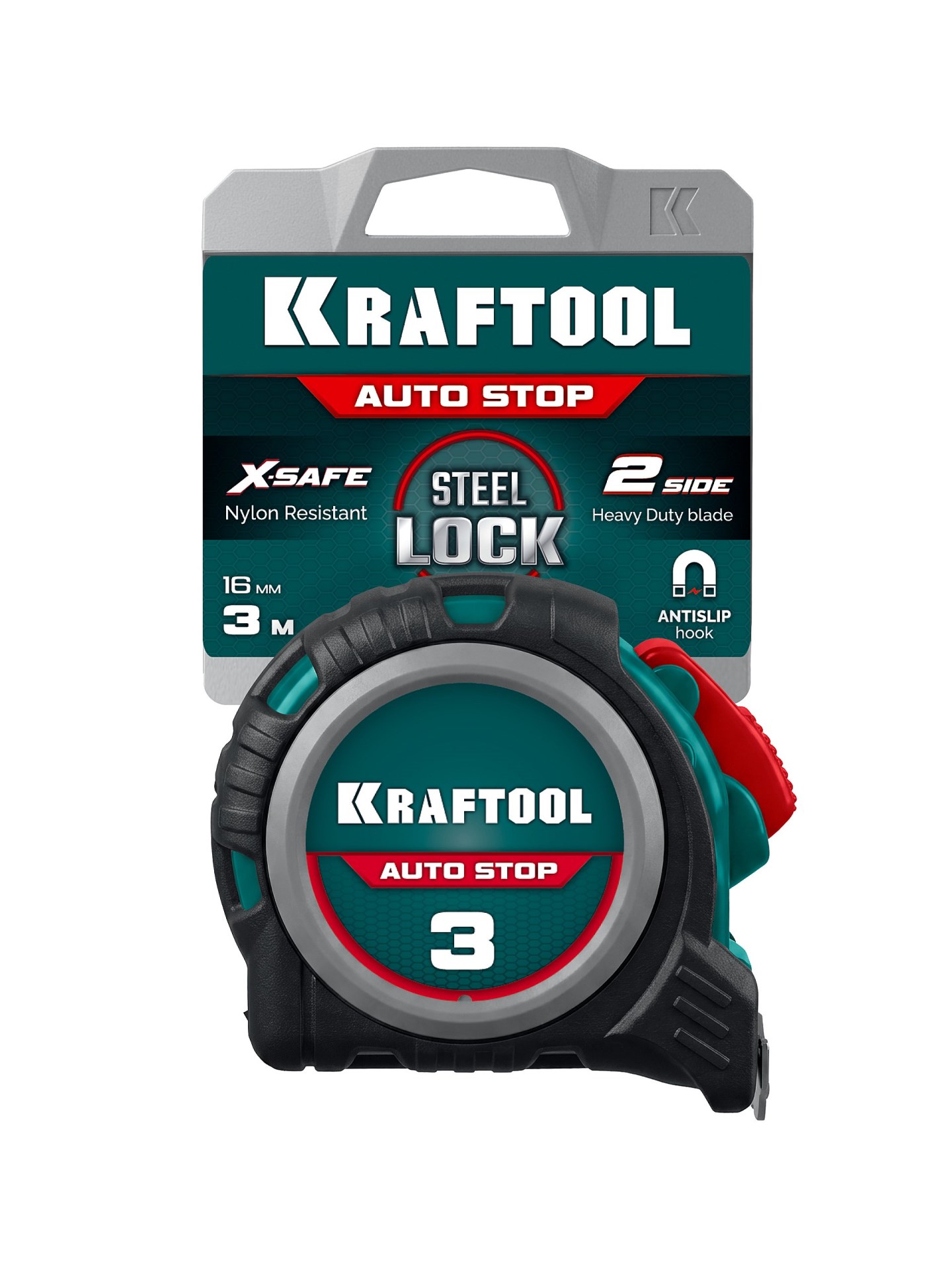 KRAFTOOL AutoStop 3м х 16мм, профессиональная рулетка с автостопом (3412-3-16)