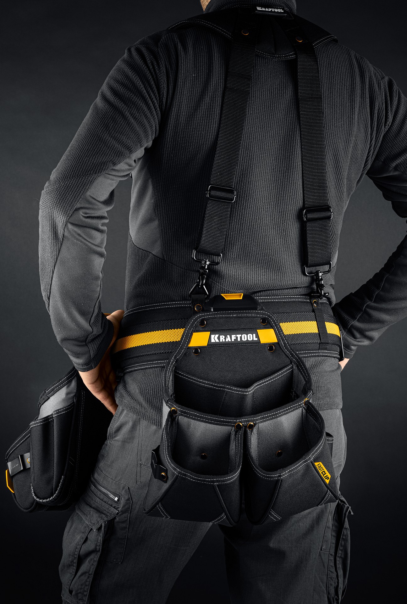 KRAFTOOL KBS-5 пояс монтажника, в комплекте: пояс монтажника, подтяжки и 3 сумки (38760-5)