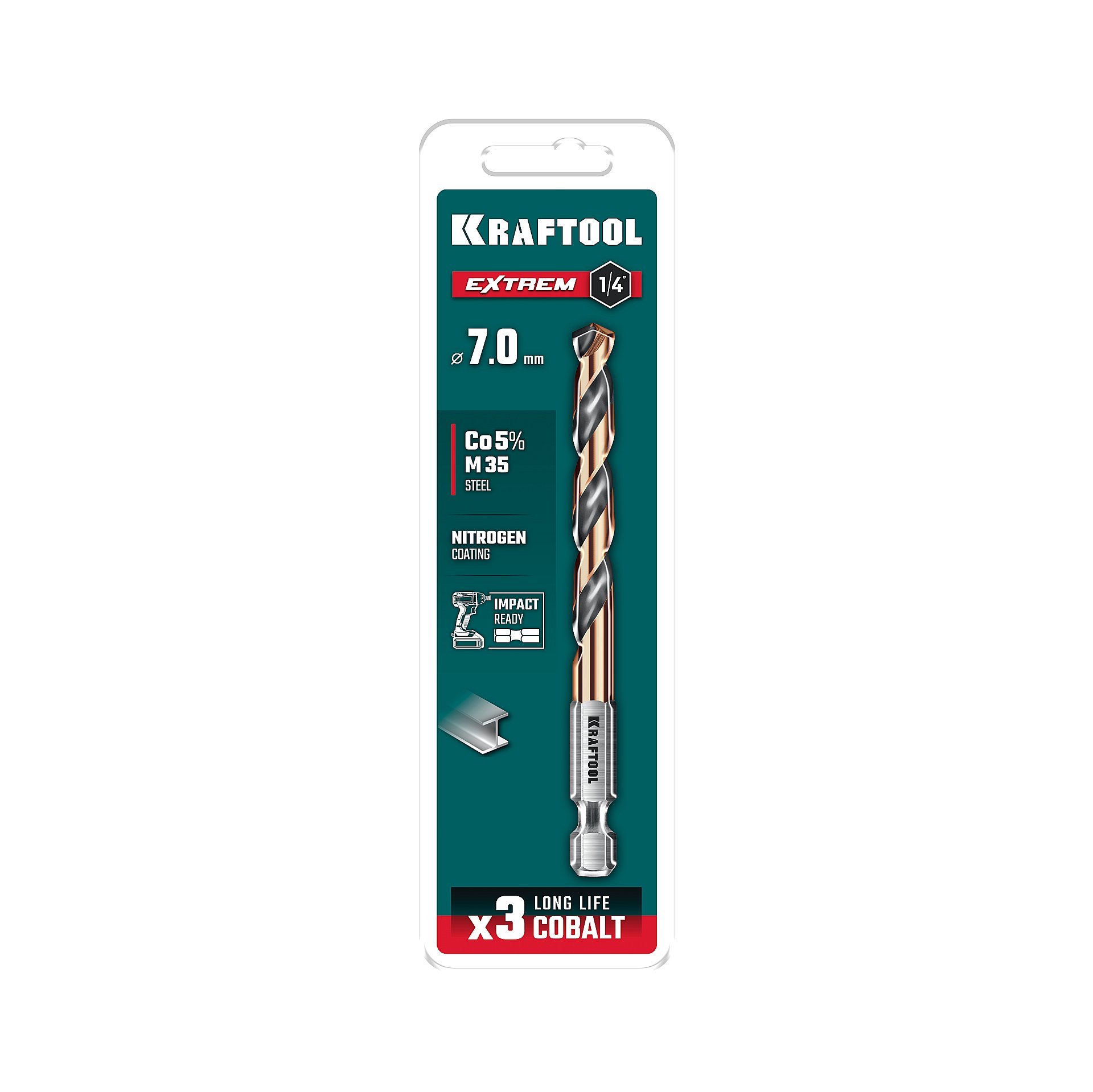 KRAFTOOL НЕХ-1/4″, d 7.0 х 109 мм, сверло по металлу для винтовёртов и шуруповертов IMPACT READY (29652-7)