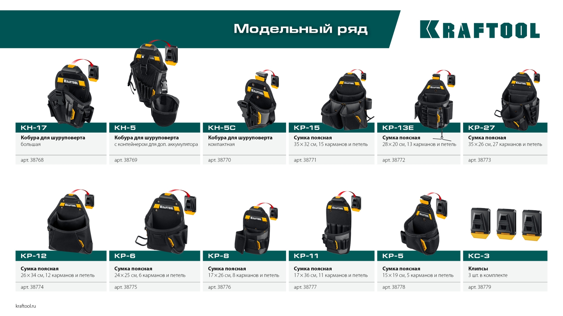 KRAFTOOL KP-5 поясная сумка с быстросъёмным креплением FastClip, 150 х 190 мм (38778)