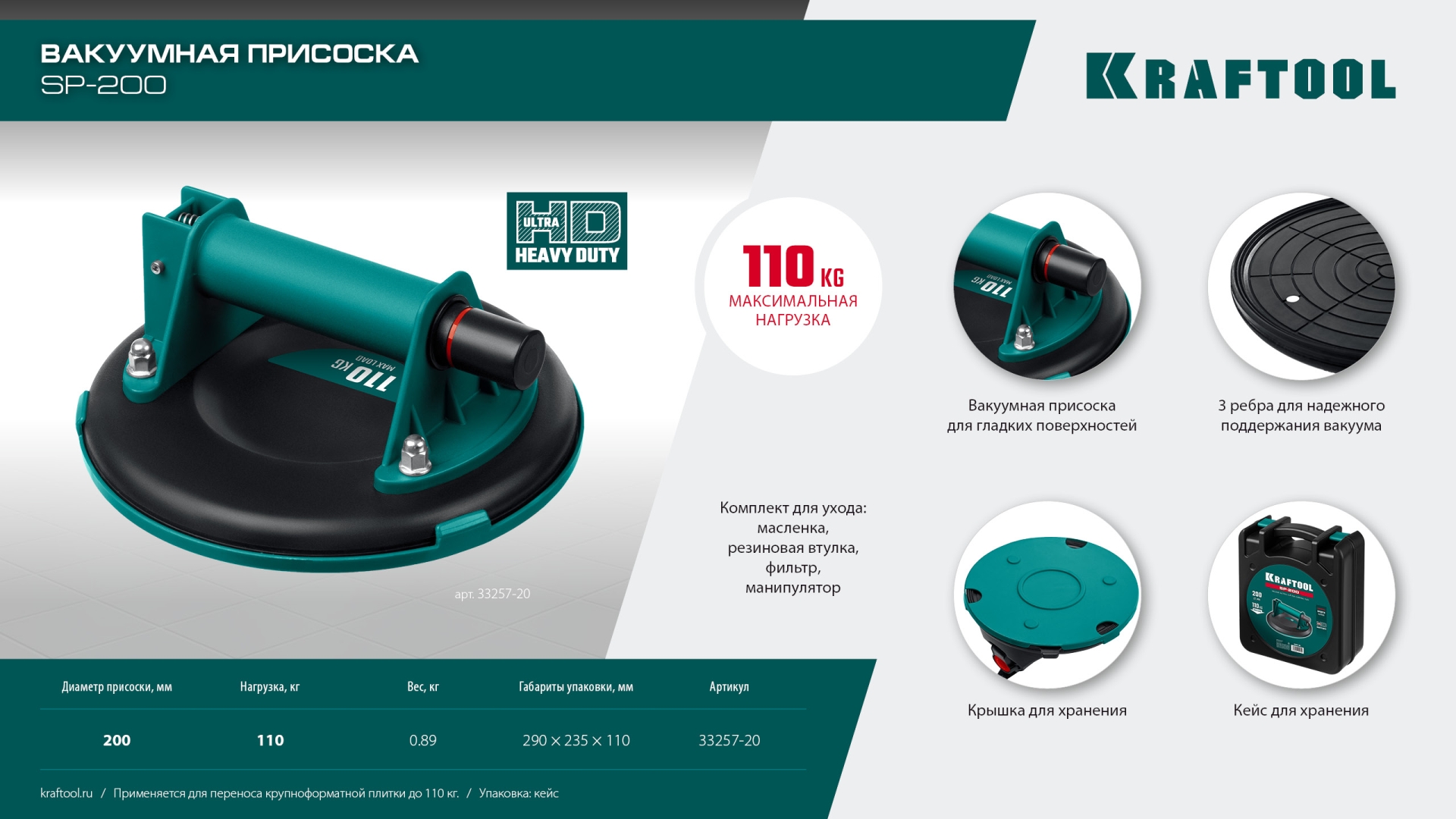 KRAFTOOL SP-200 110 кг, 200 мм, вакуумная присоска (33257-20)