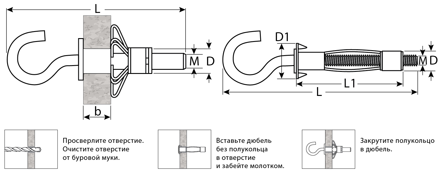 ЗУБР МОЛЛИ, М5 х 52 х 11 мм, 80 шт, анкер с полукольцом для пустотелых конструкций (302512-05-052)