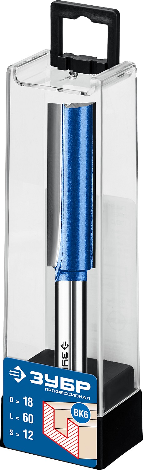 ЗУБР 18 x 60 мм, хвостовик 12 мм, фреза пазовая прямая с нижними подрезателями, Профессионал (28755-18-60)