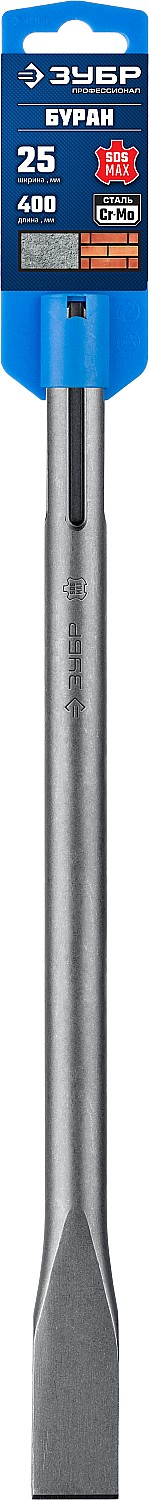 ЗУБР БУРАН, 25 x 400 мм, SDS-max, плоское зубило, Профессионал (29382-25-400)
