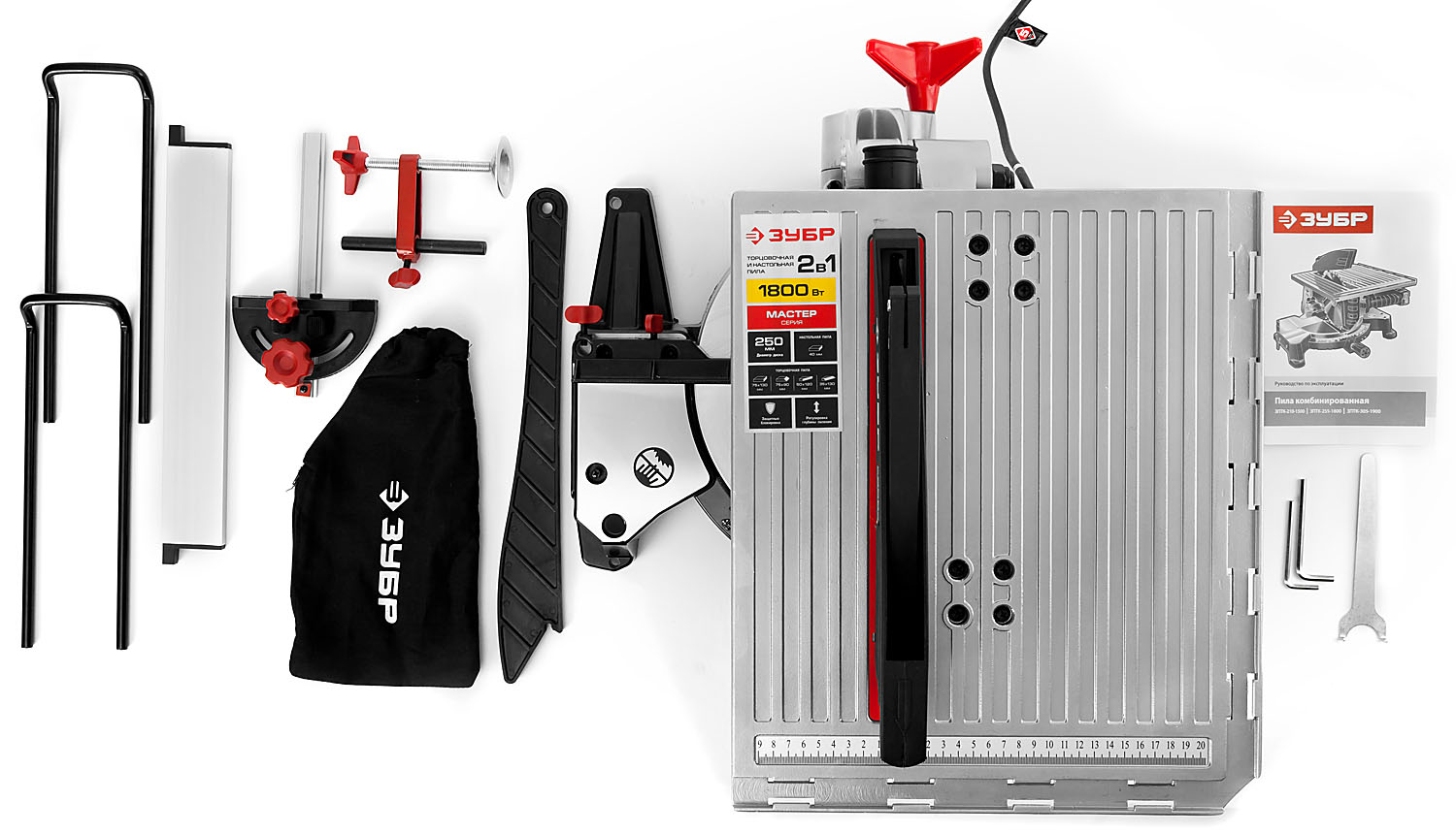 ЗУБР ЗПТК-255-1800 пила торцовочная комбинированная, d 250 х 30 мм, 1800 Вт