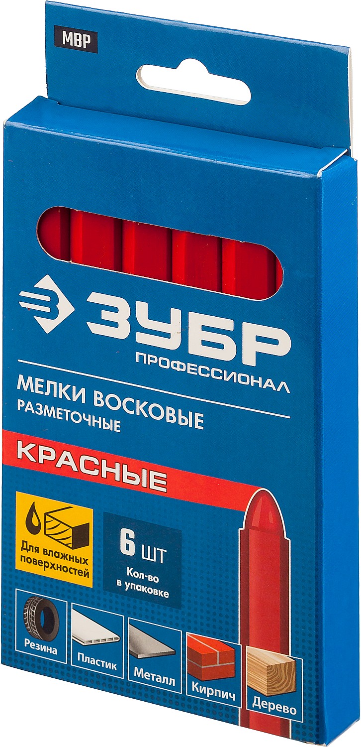 ЗУБР красные, 6 шт, разметочные восковые мелки (06330-3)