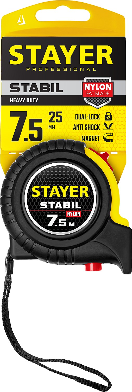STAYER Stabil, 7.5 м х 25 мм, рулетка, Professional (34131-075)