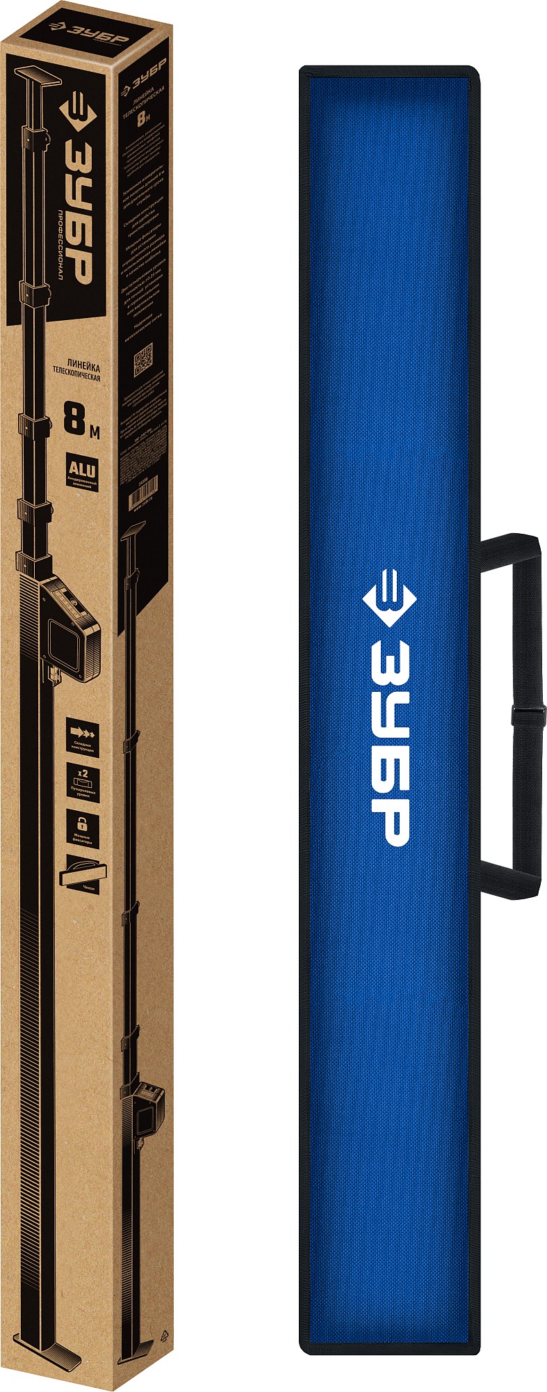 ЗУБР 8 м, телескопическая линейка, Профессионал (34386)