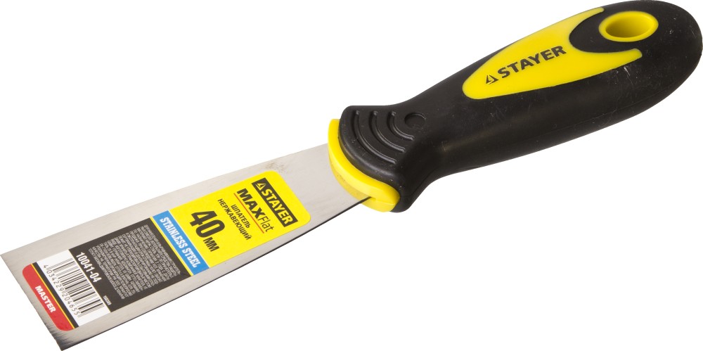 STAYER MAXFlat, 40 мм, профилированное полотно, двухкомпонентная ручка, нержавеющий, шпатель (10041-04)
