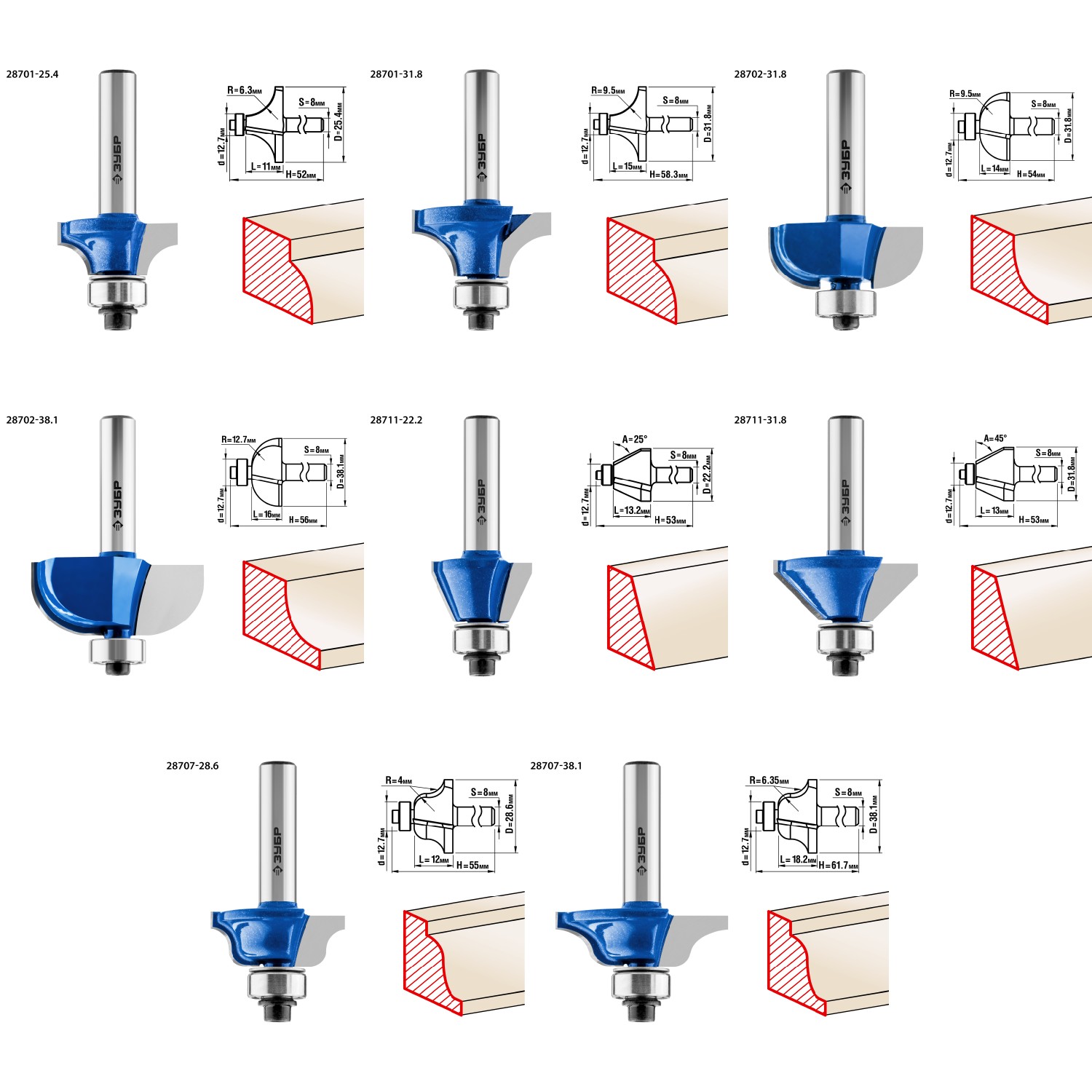ЗУБР 26 шт, набор профильных фрез по дереву, Профессионал (28796-H26)