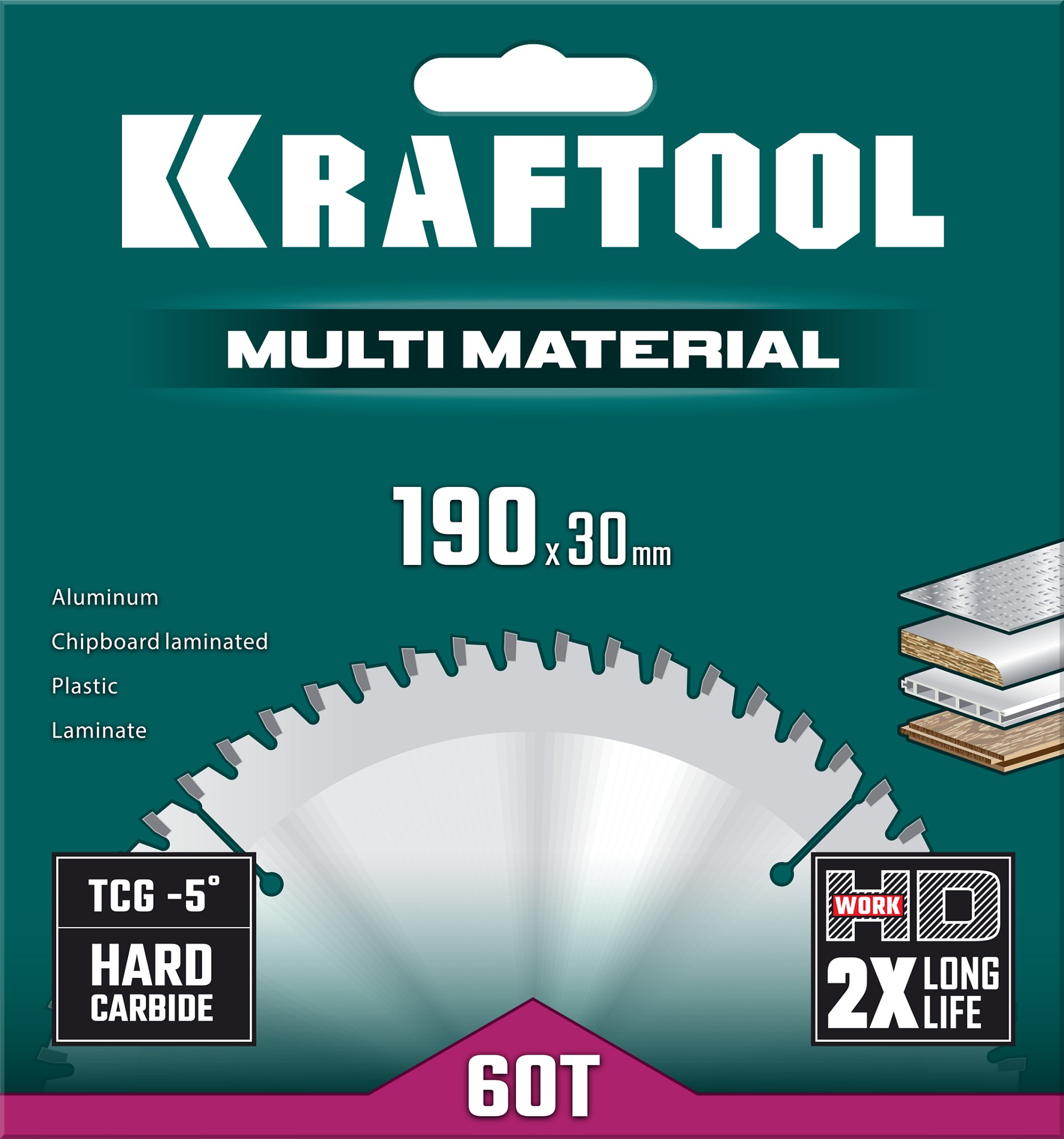 KRAFTOOL Multi Material, 190 х 30 мм, 60Т, пильный диск по алюминию (36953-190-30)