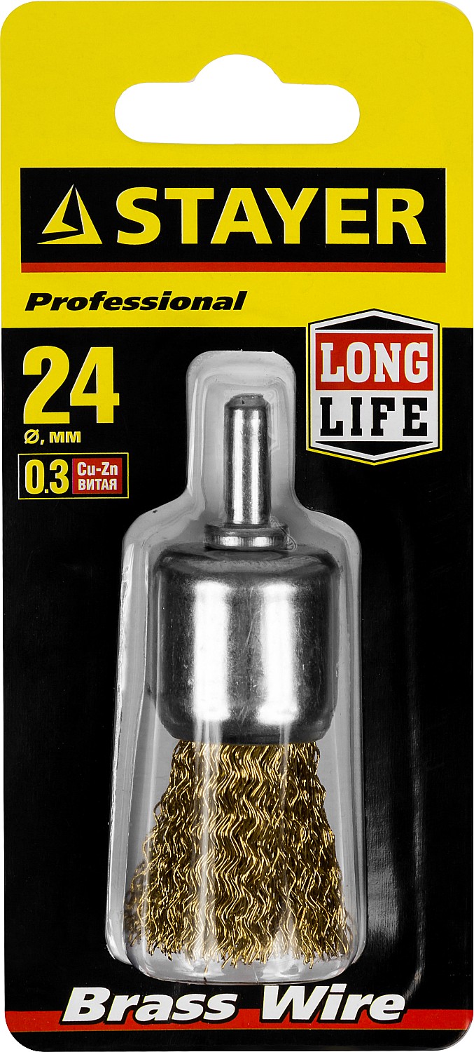 STAYER 24 мм, витая стальная латунированная проволока 0.3 мм, щетка кистевая для дрели (35113-24)
