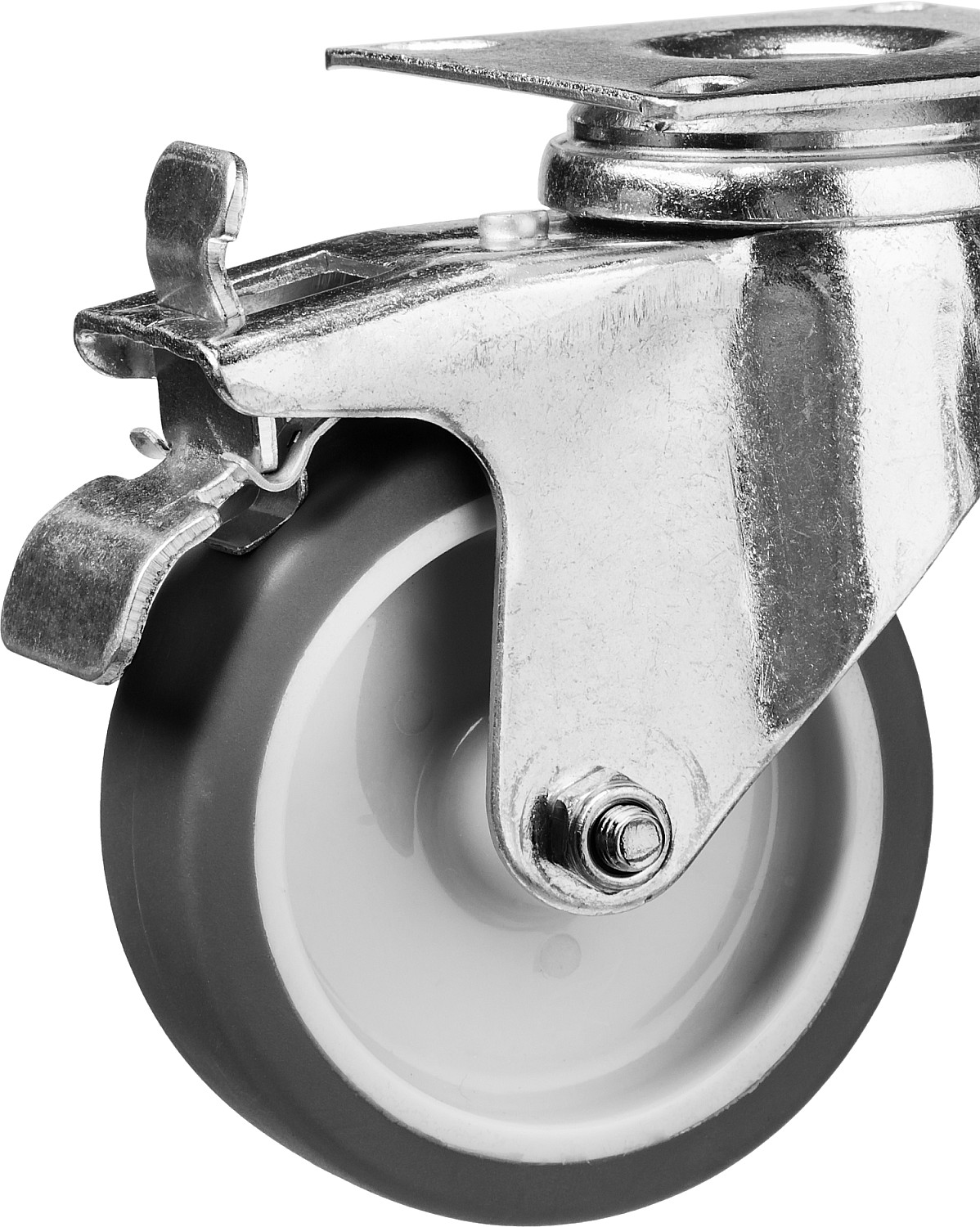 ЗУБР d 75 мм, г/п 60 кг, резина/полипропилен, термопластичное поворотное колесо c тормозом, Профессионал (30946-75-B)