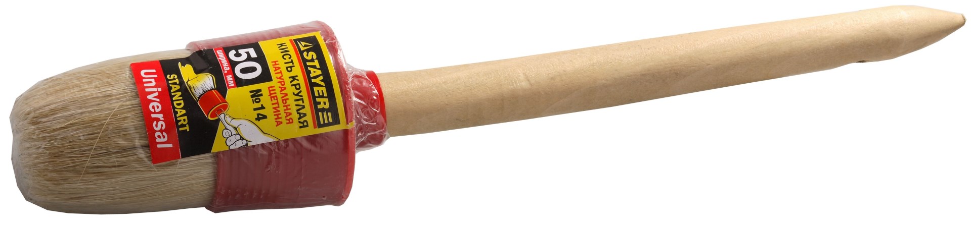 STAYER UNIVERSAL, 45 мм, пластмассовый корпус, светлая натуральная щетина, деревянная ручка, все виды ЛКМ, круглая кисть (0141-45)