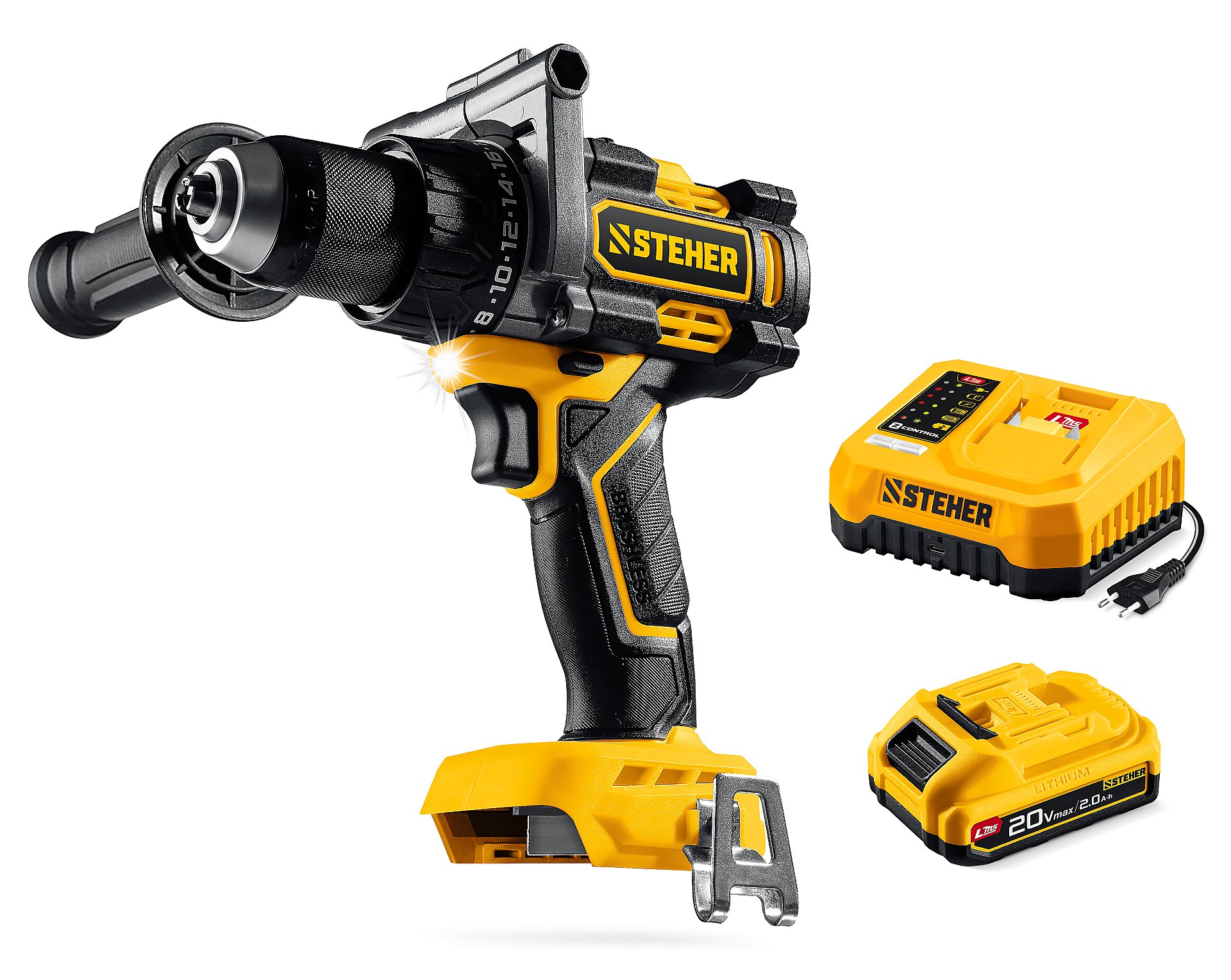 STEHER 20 В, 165 Н·м, 1 АКБ LMS (2 А·ч), бесщеточная дрель-шуруповерт (CB-165-21)