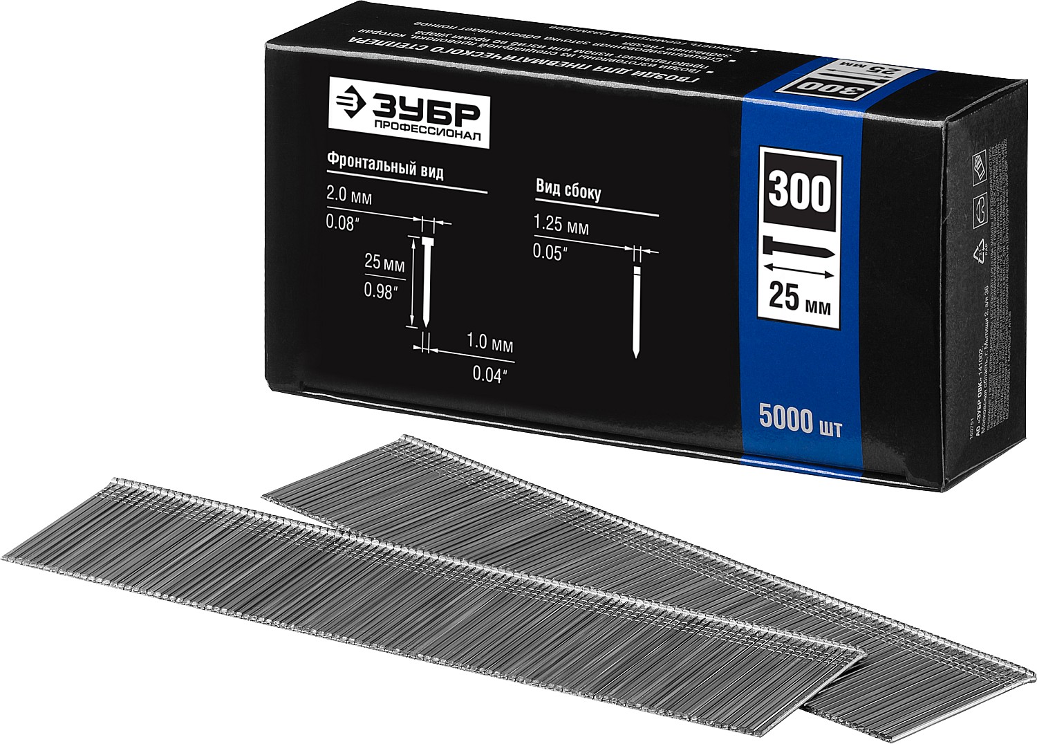 ЗУБР гвозди тип 300 (47/J/F), 25 мм, калибр 18GA. 5000 шт. Профессионал (31830-25)