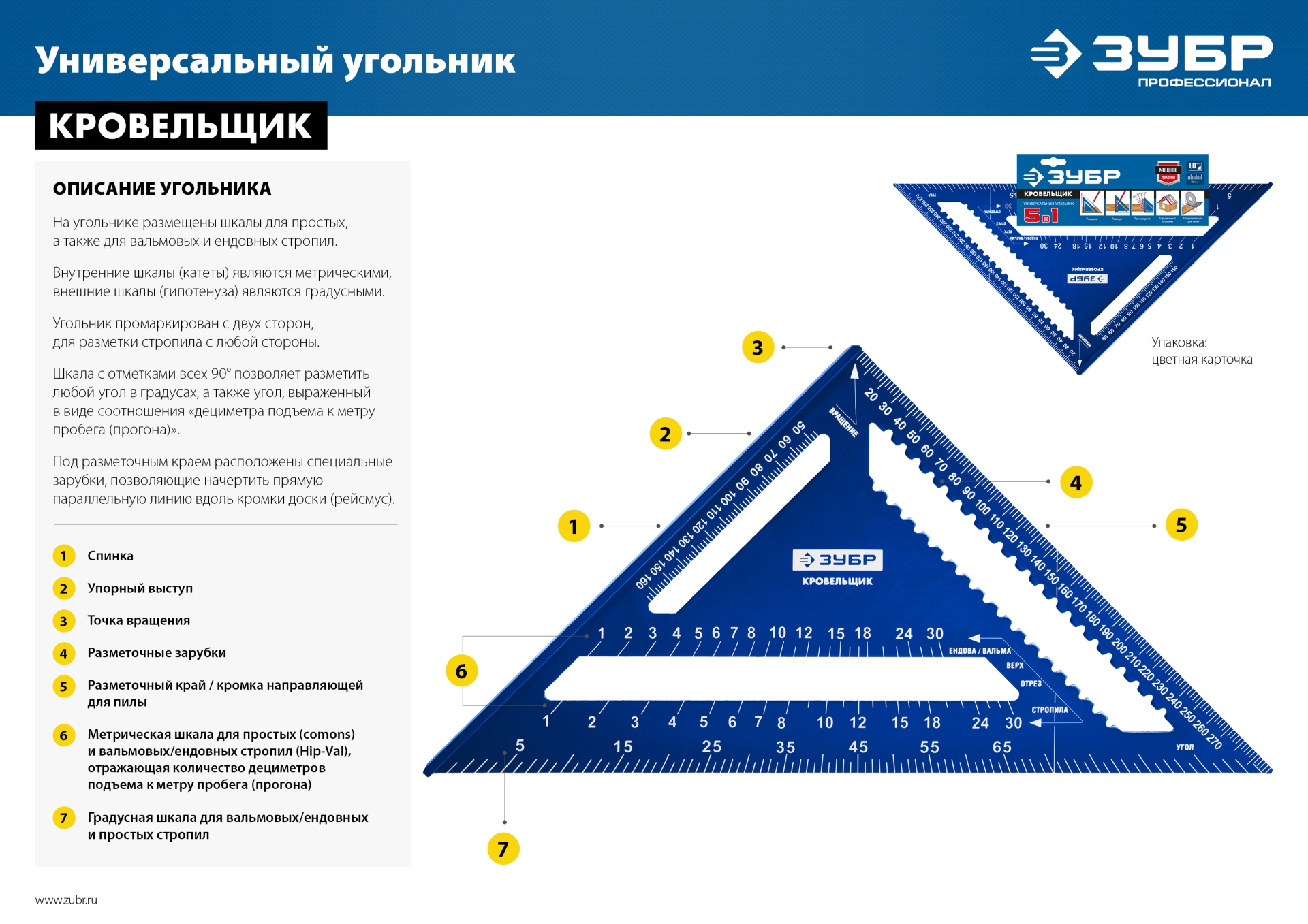 ЗУБР Кровельщик, 300 мм, 5-в-1, универсальный кровельный угольник, Профессионал (34391-30)