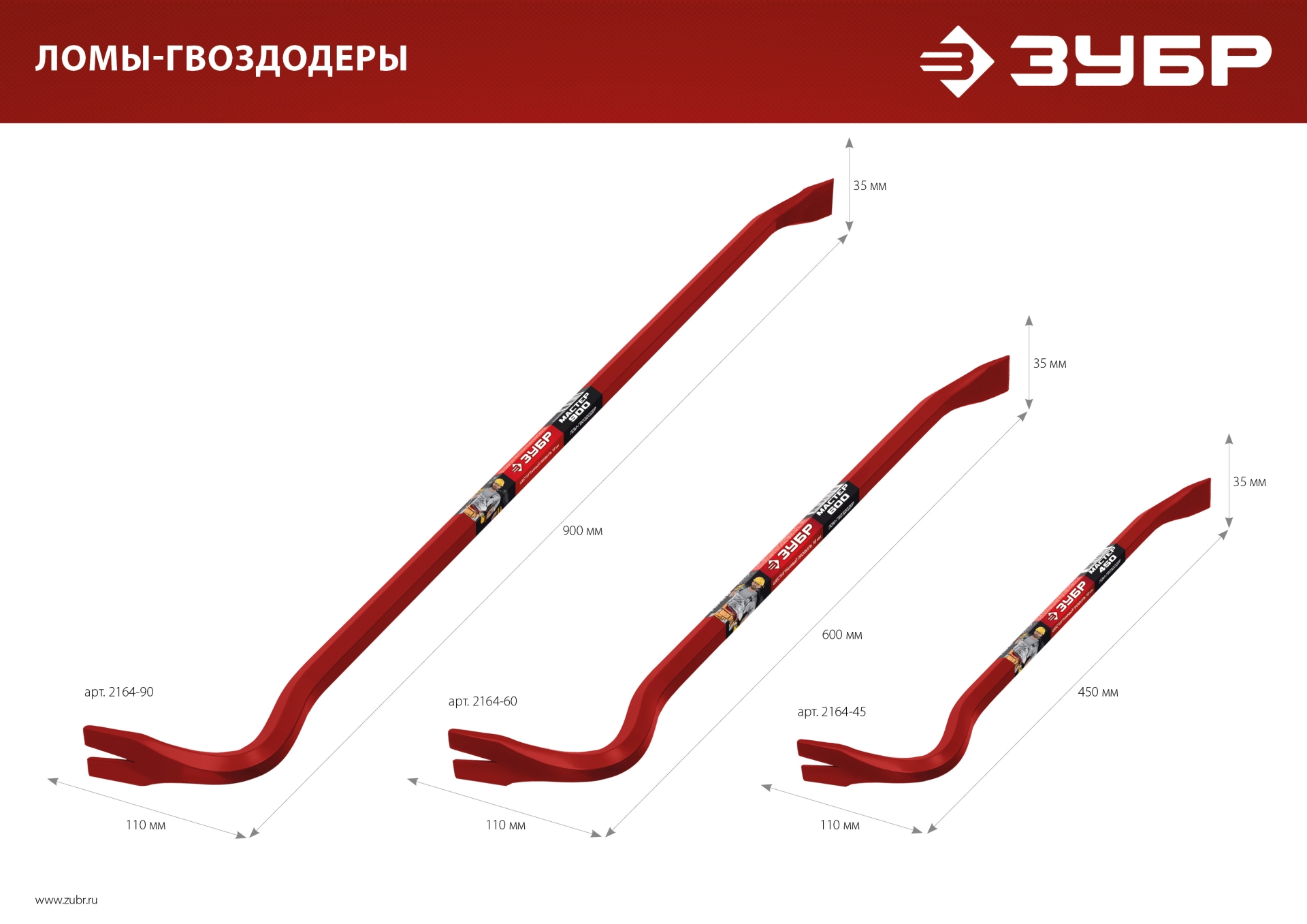 ЗУБР Hex-18, 900 мм, лом-гвоздодер (2164-90)