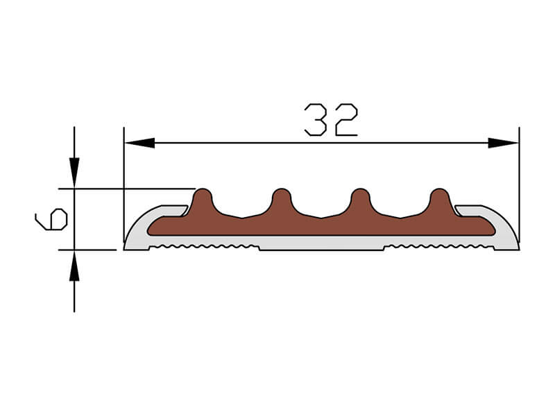 Алюминиевая Полоса с резиновой вставкой АП-32 Евро, 2500мм серый