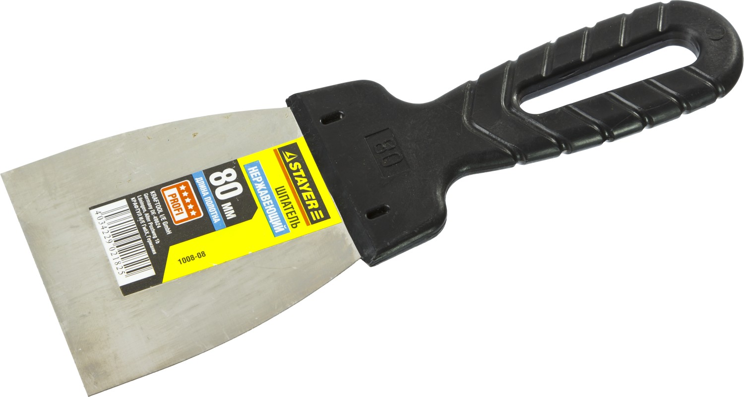 STAYER PROFlat, 80 мм, пластиковая ручка, нержавеющий шпатель, Professional (1008-08)