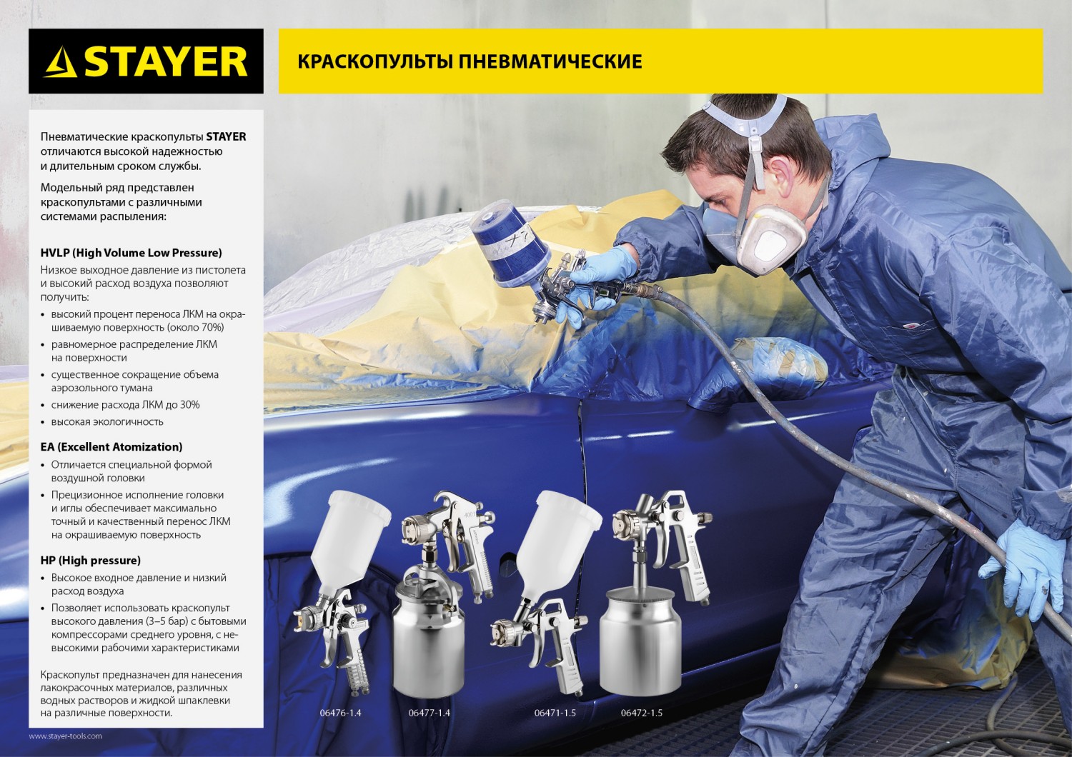 STAYER ORION S, 1.5 мм, пневматический краскопульт с нижним бачком (06472-1.5)