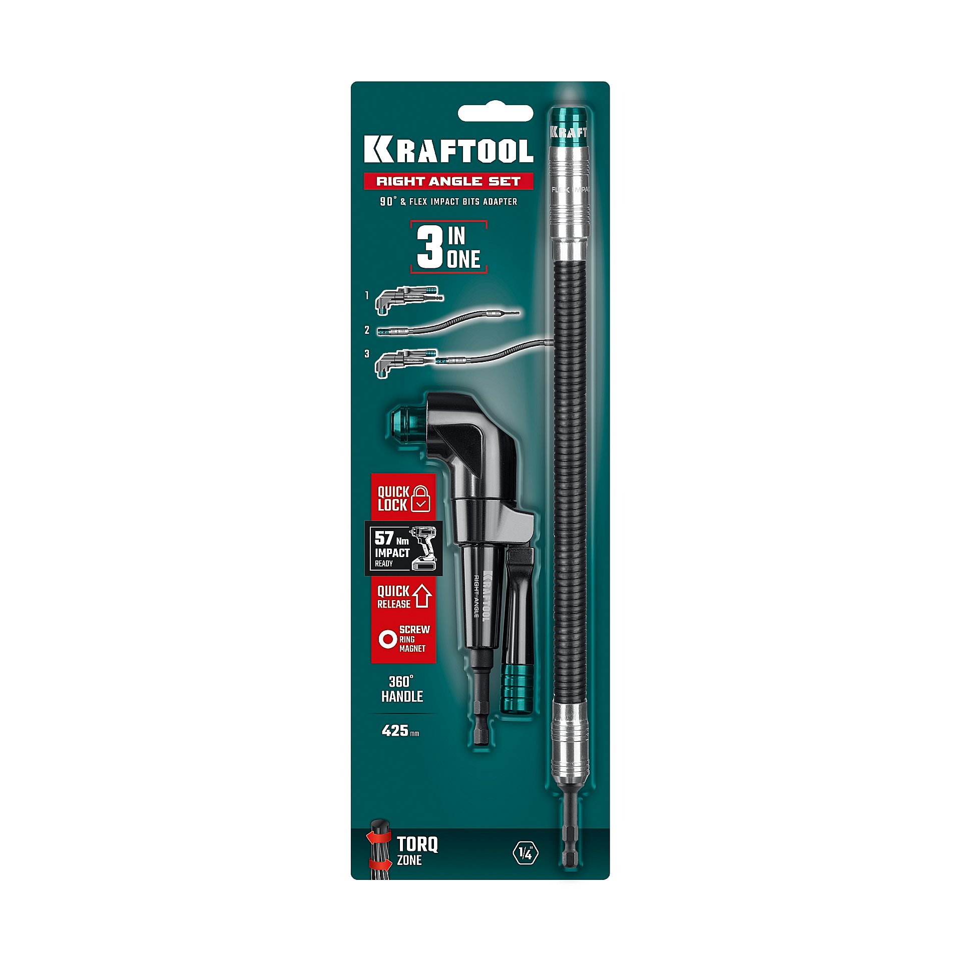 KRAFTOOL RIGHT ANGLE SET набор: угловая ударная насадка + гибкий ударный адаптер (26778)