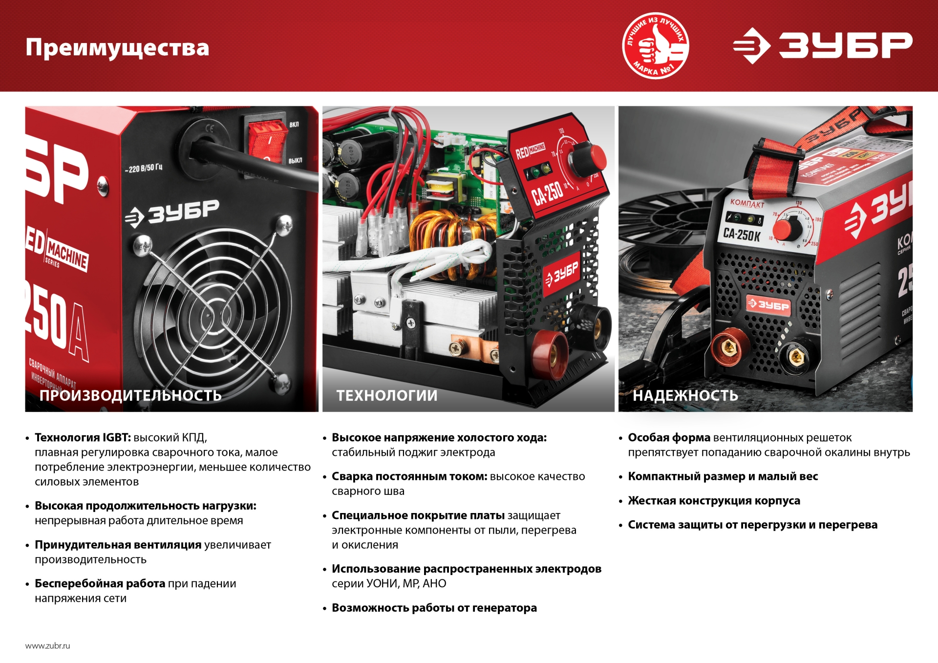 ЗУБР ММА, 190 А, RED MACHINE, сварочный аппарат инверторный, макс. электрод Ø 5.0 мм (СА-190)