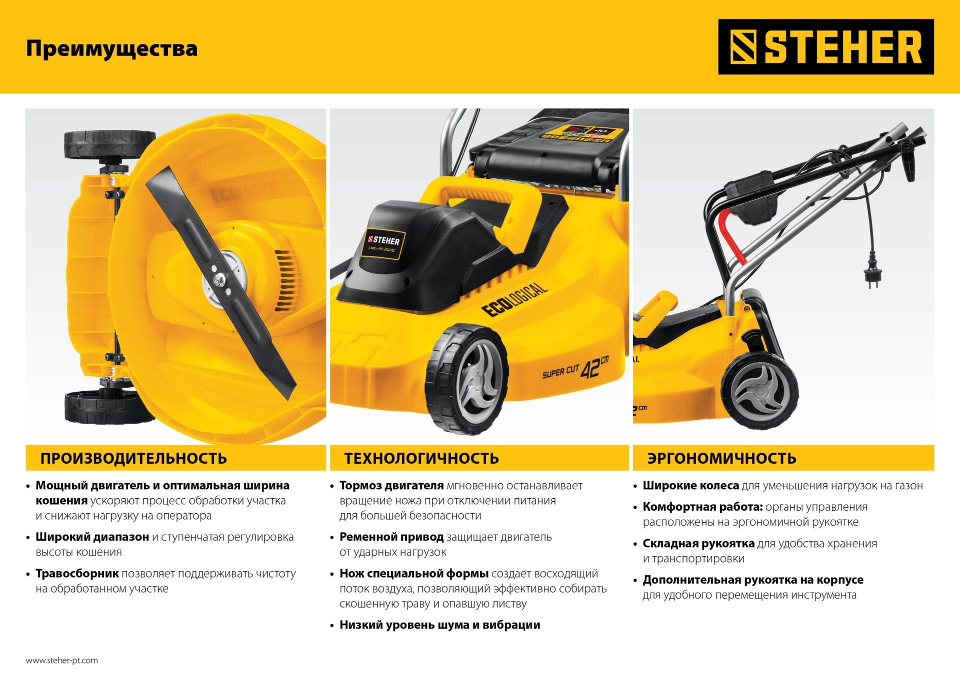 STEHER 2000 Вт, ш/с 42 cм, сетевая газонокосилка (LMC-42-2000)