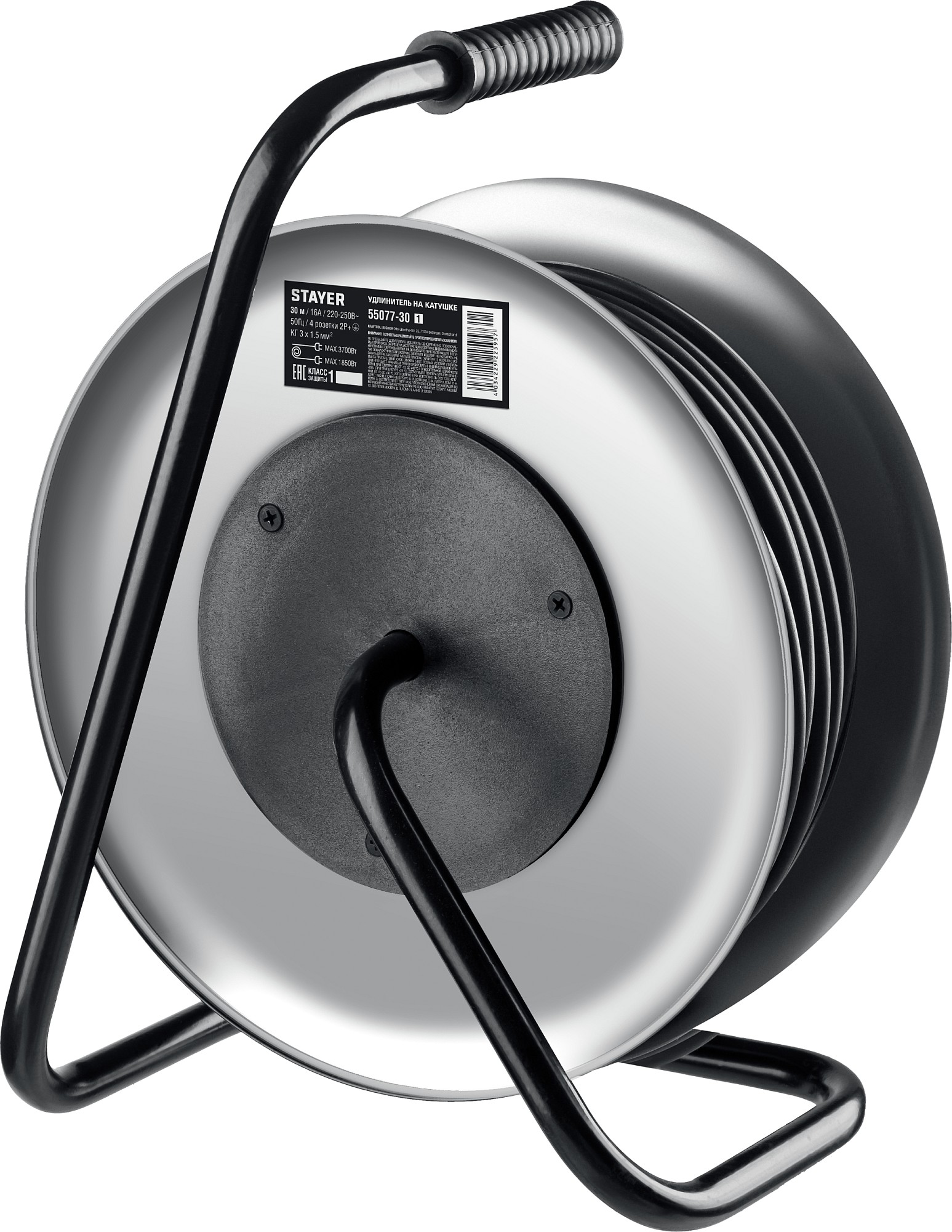 STAYER PRO-315, КГ, 3 x 1.5 мм2, 30 м, 3700 Вт, IP44, силовой удлинитель на стальной катушке (55077-30)