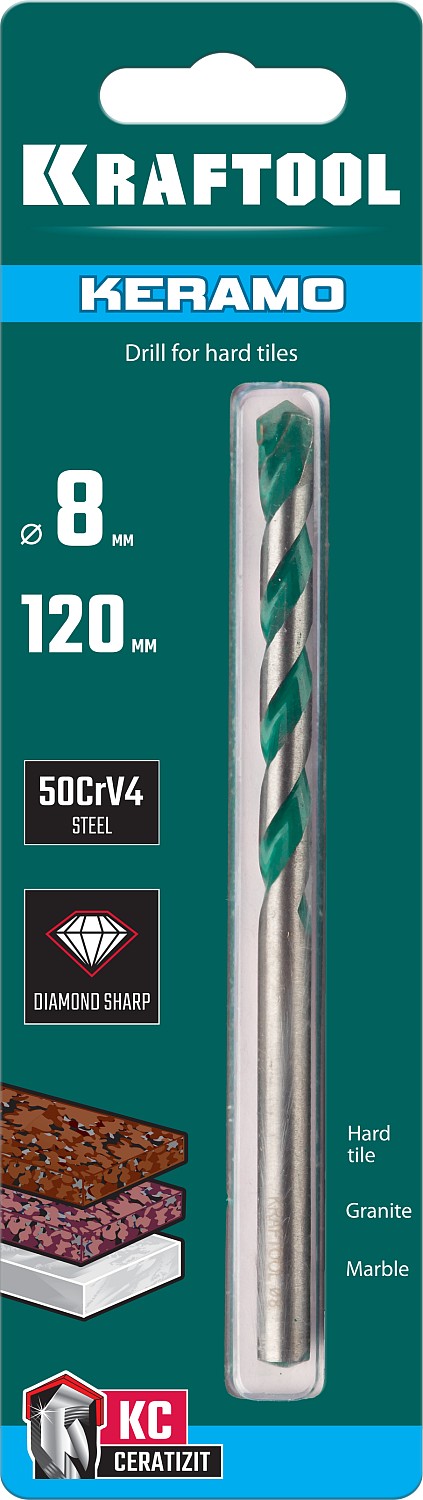 KRAFTOOL Keramo, 8 х 120 мм, тв.сплав КС, сверло по керамограниту (29175-120-8)