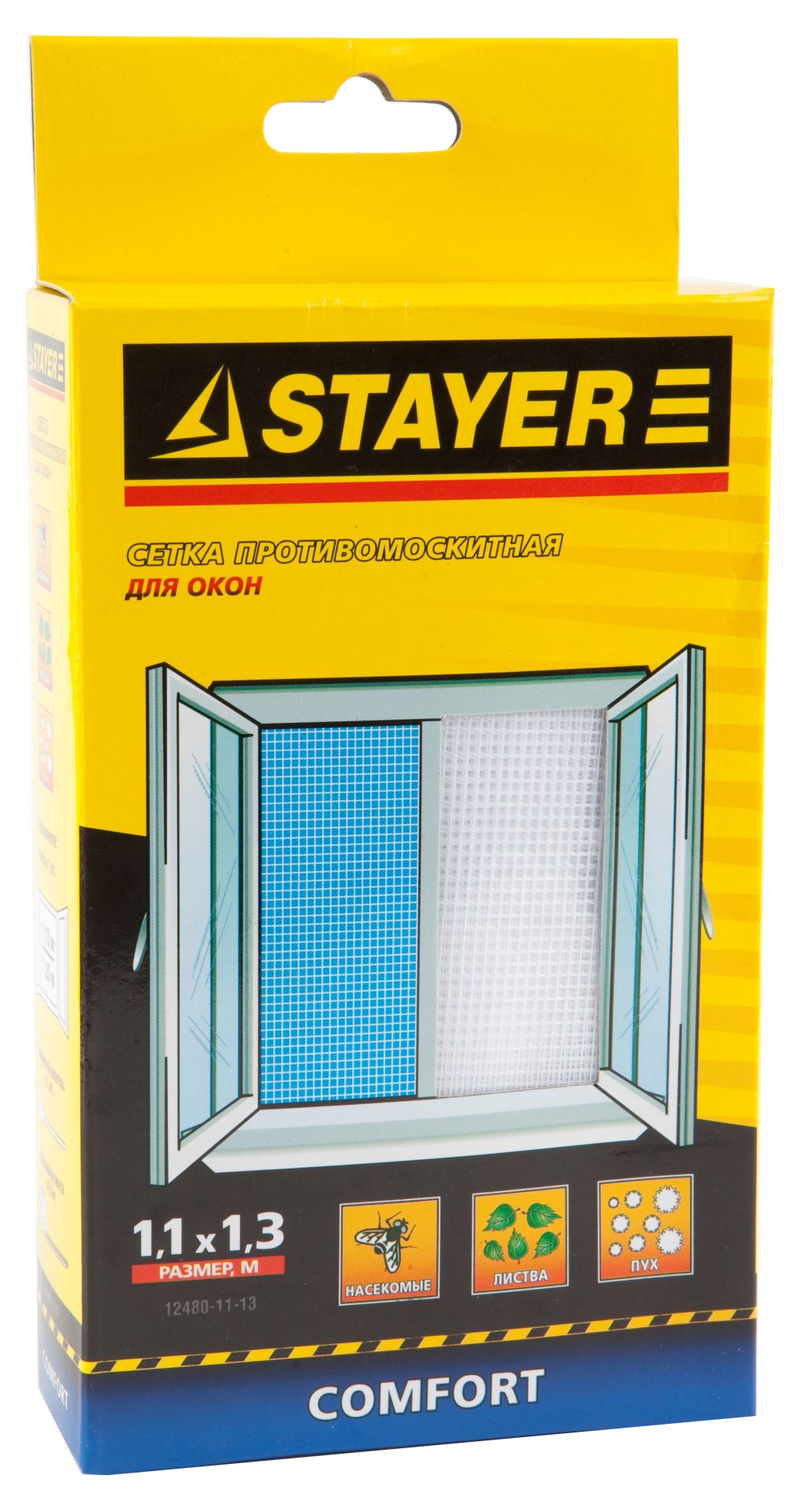 STAYER Comfort, белая, для окон, 1.1 х 1.3 м, с крепежной лентой, противомоскитная сетка (12480-11-13)