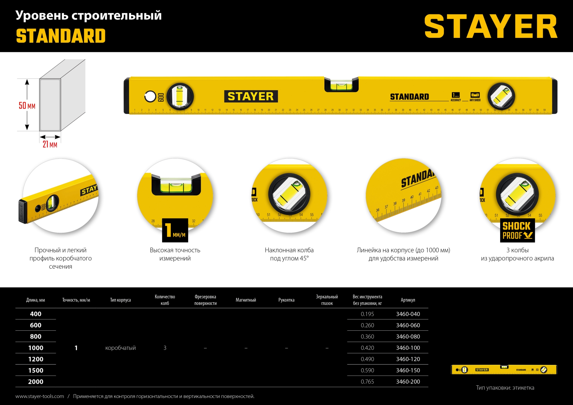 STAYER STANDARD, 1500 мм, уровень (3460-150)